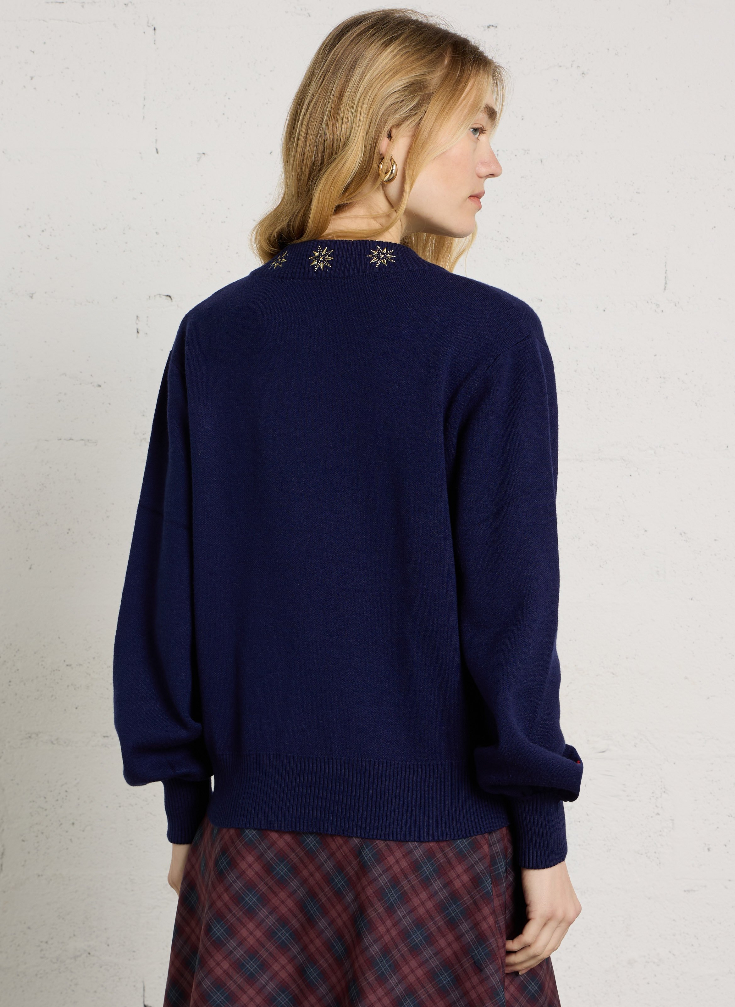 Rechtvallend vest met V-hals en borduursels NEVER FULLY DRESSED Blauw