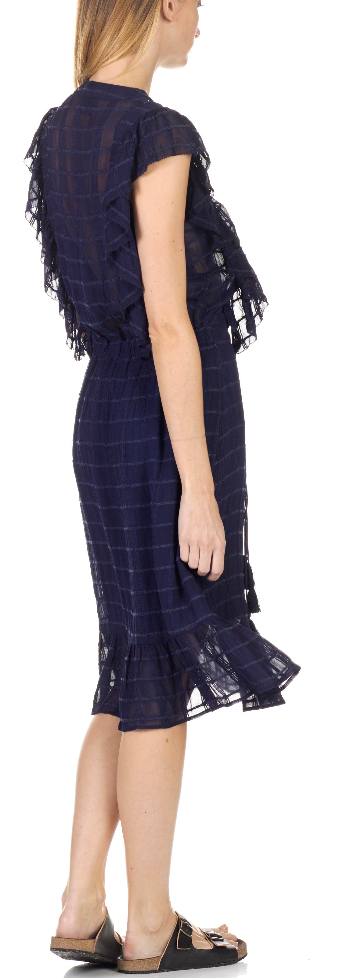 Robe portefeuille midi à volants Qat SWILDENS Bleu