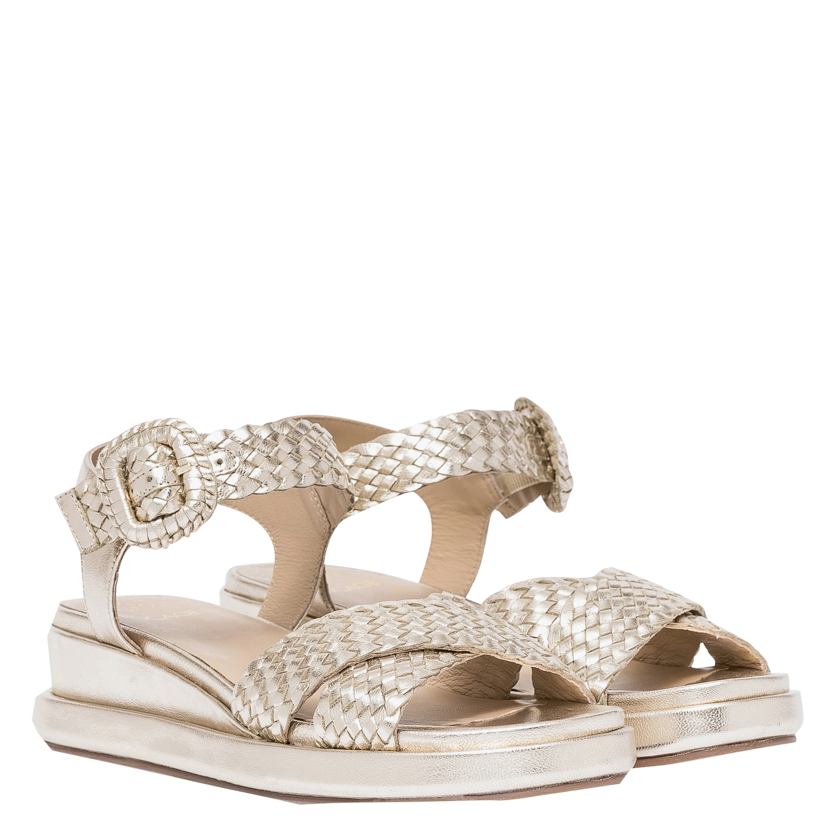 Flache Sandalen aus Flechtleder BOCAGE Golden