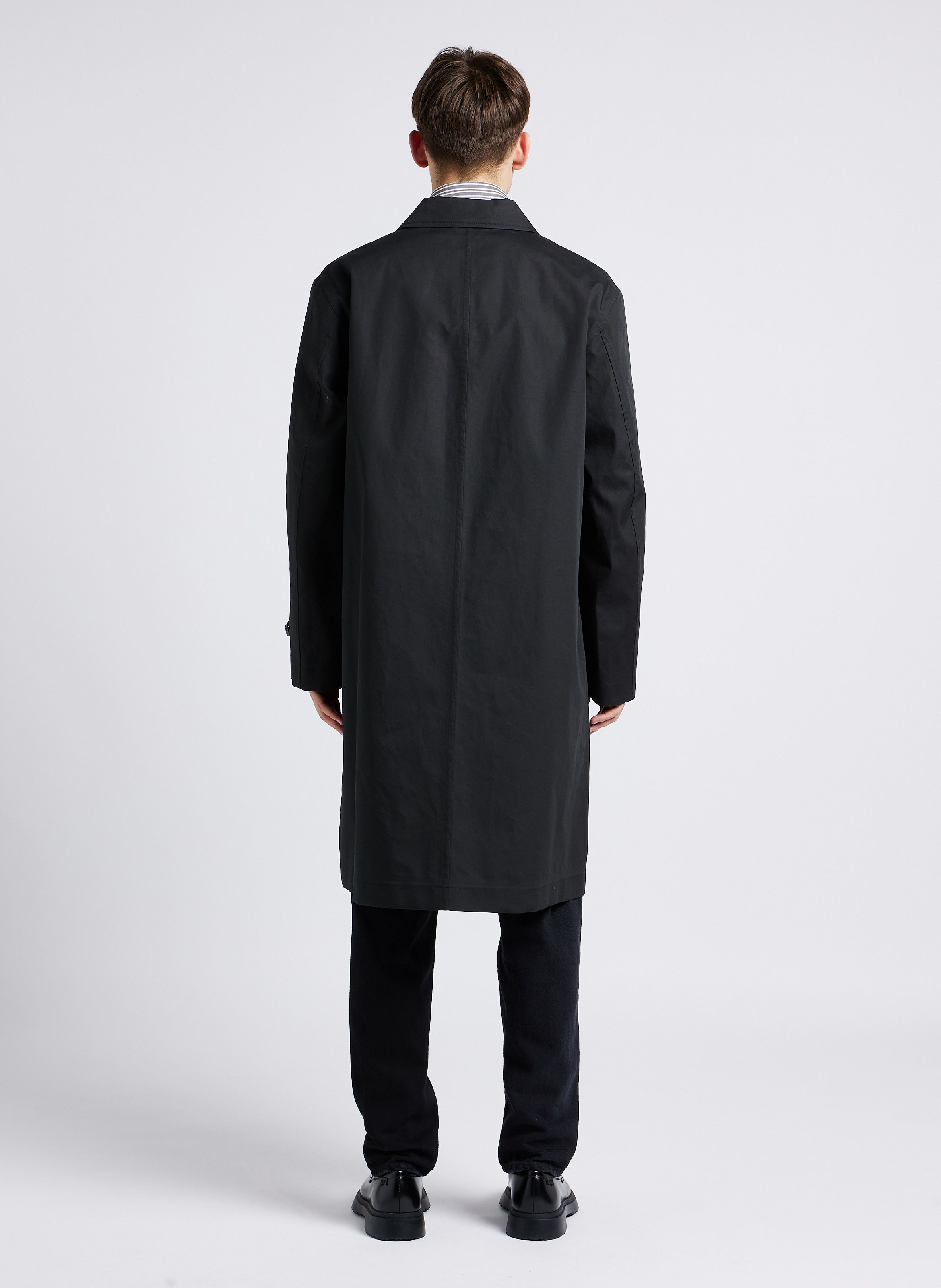 Black Straight cotton blend raincoat with classic collar