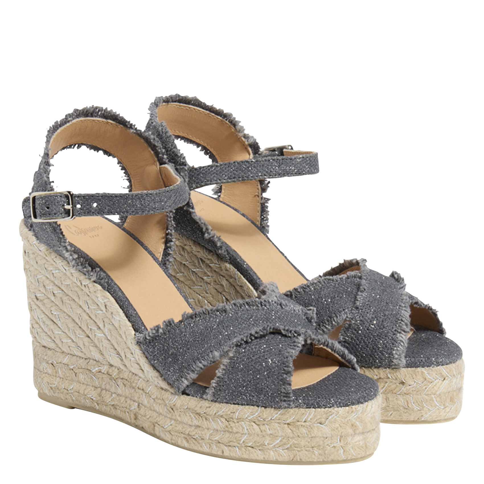 Sandales compensées en lin à paillettes CASTANER Argent