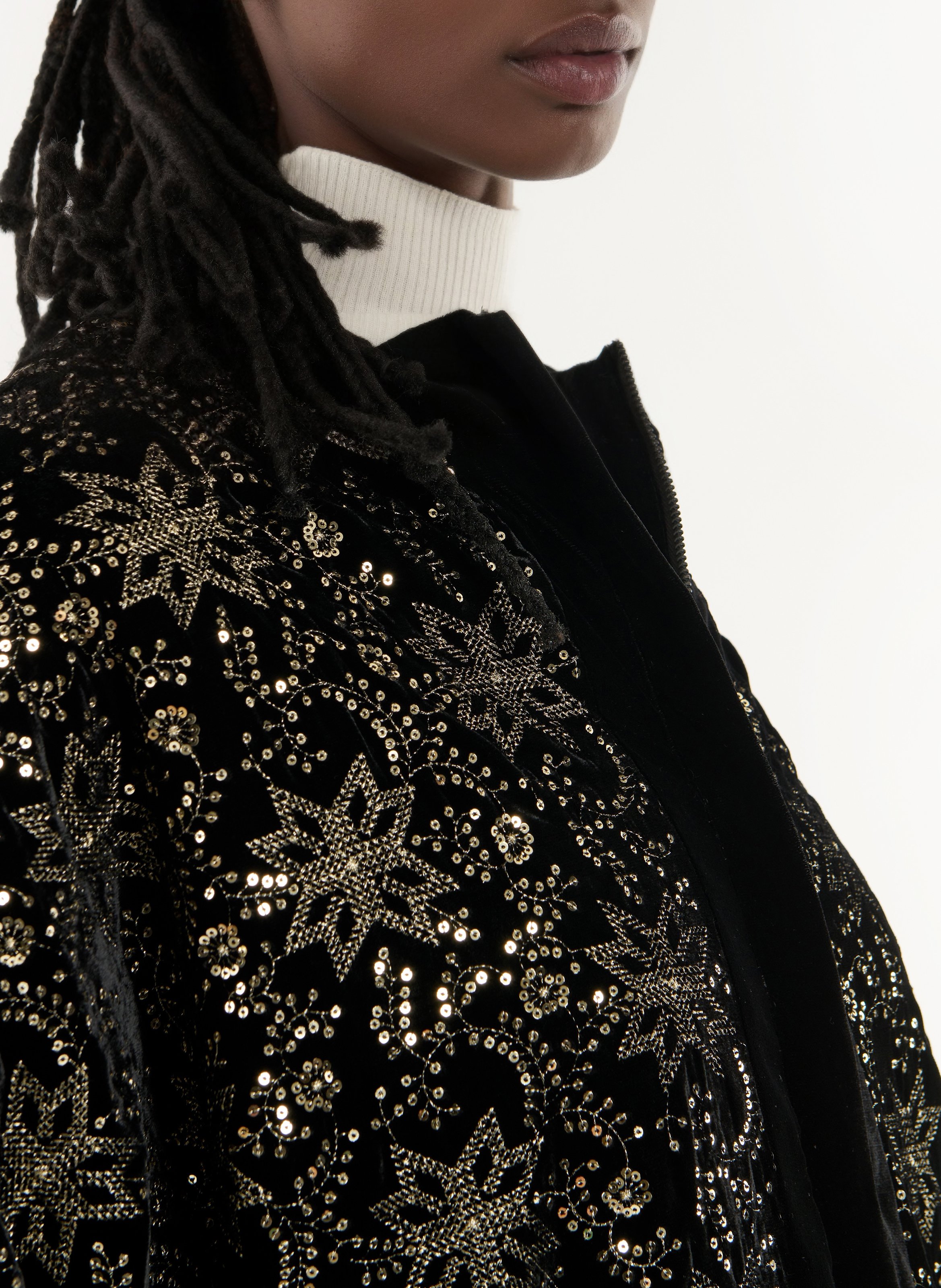 Lange oversized geborduurde jas WILD Zwart