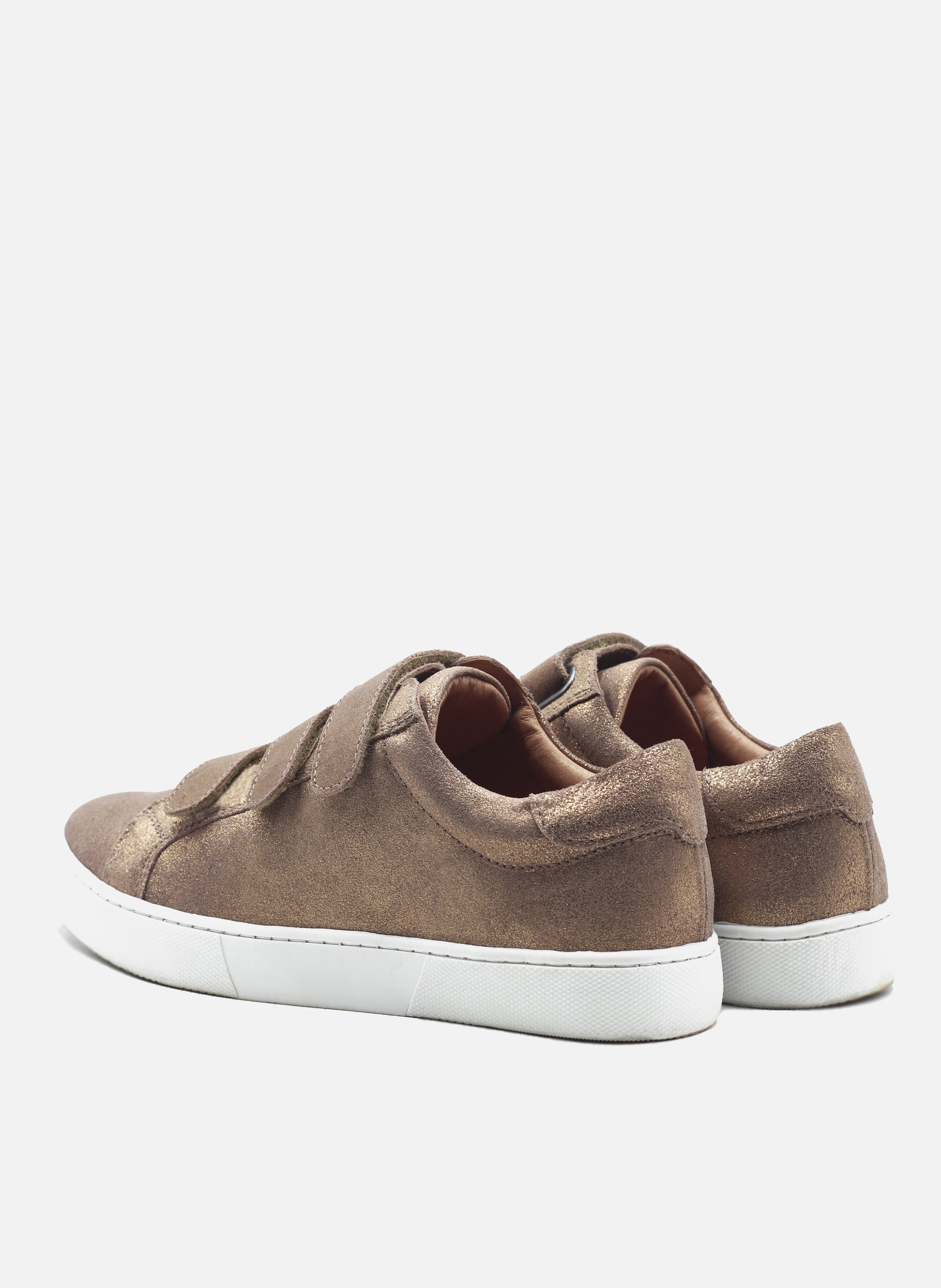 Metallic leather Velcro trainers Brown
