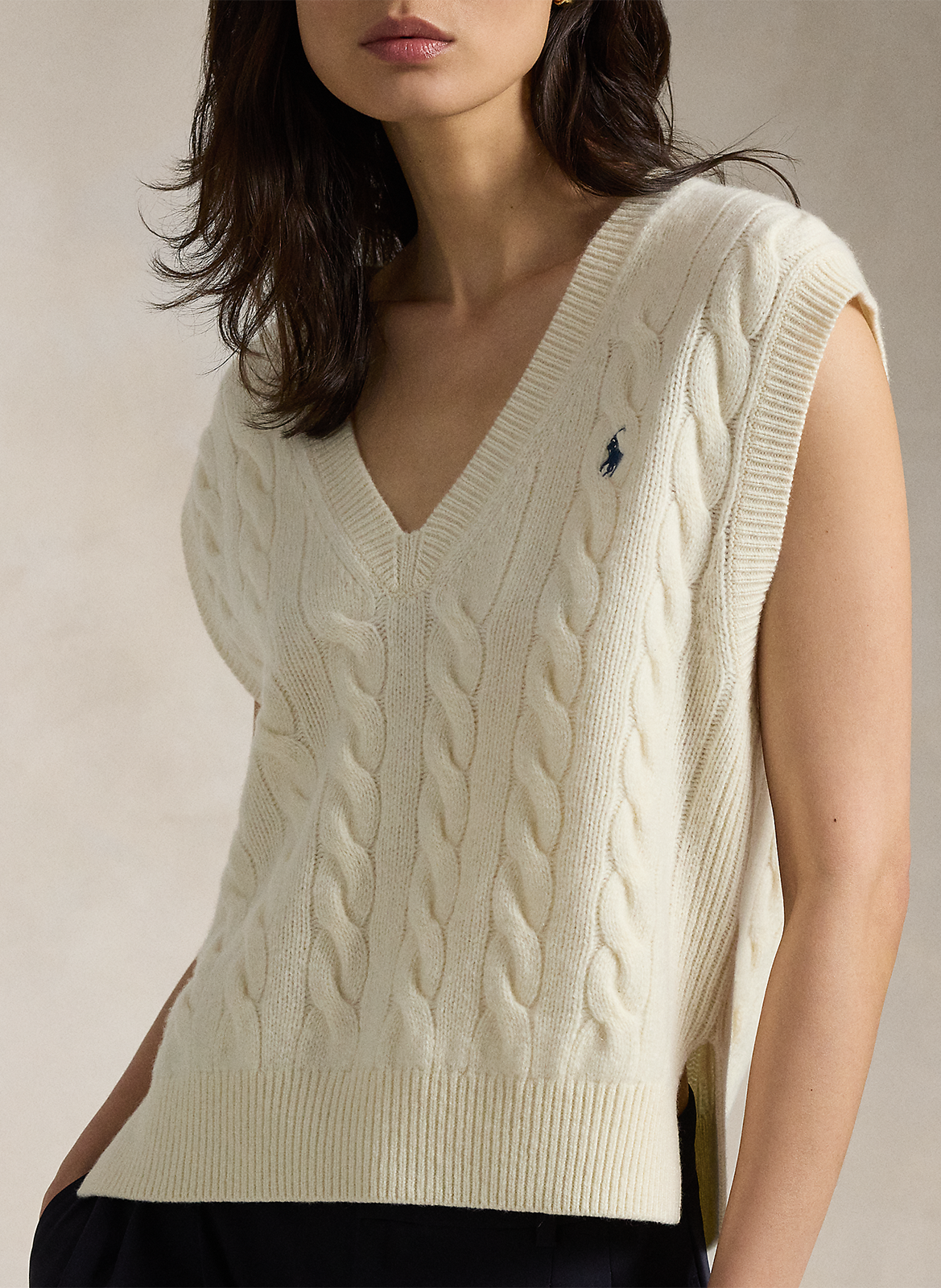 Pull droit col V en laine mélangée POLO RALPH LAUREN Blanc