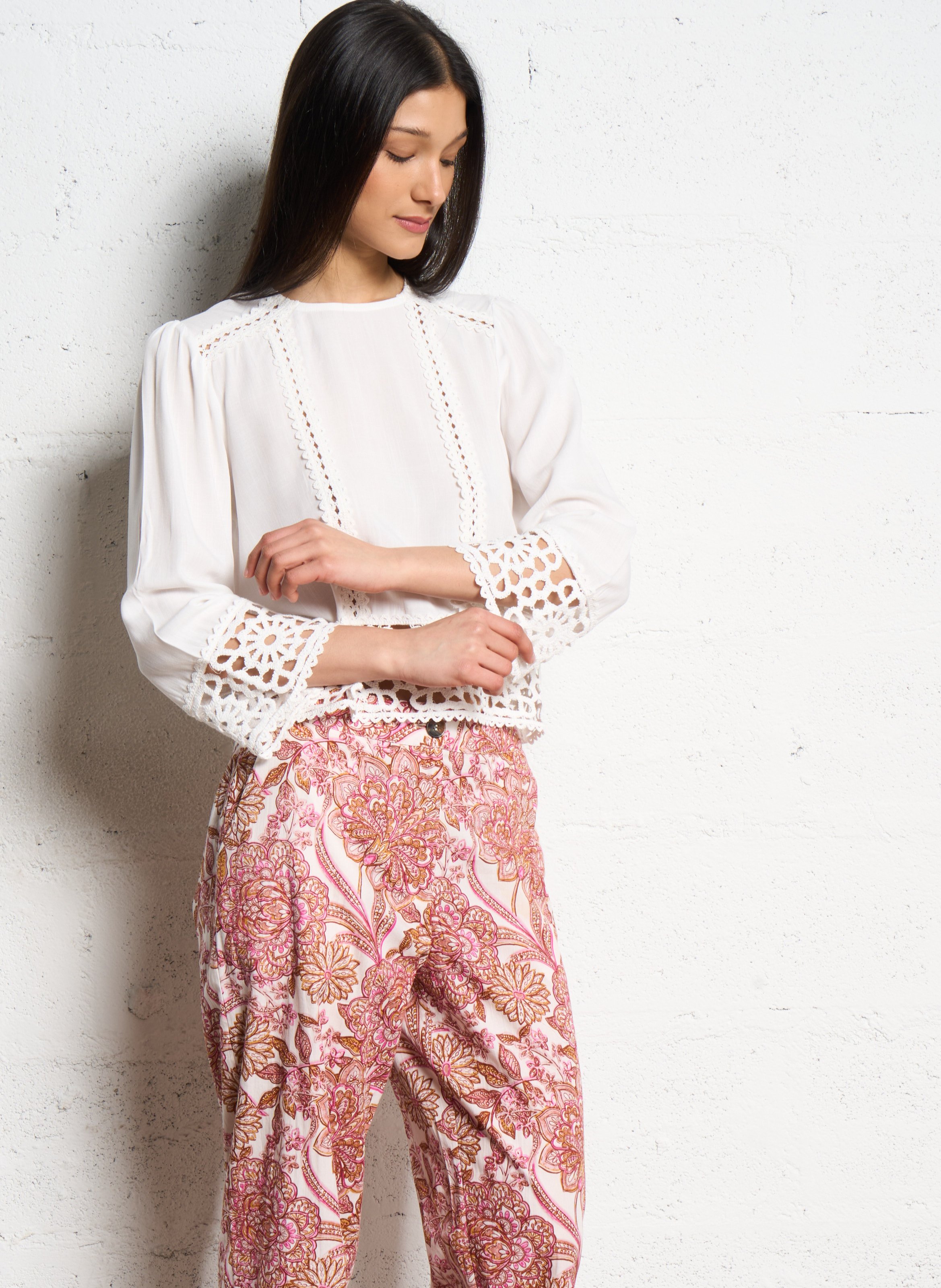 Blouse met ronde hals Wit