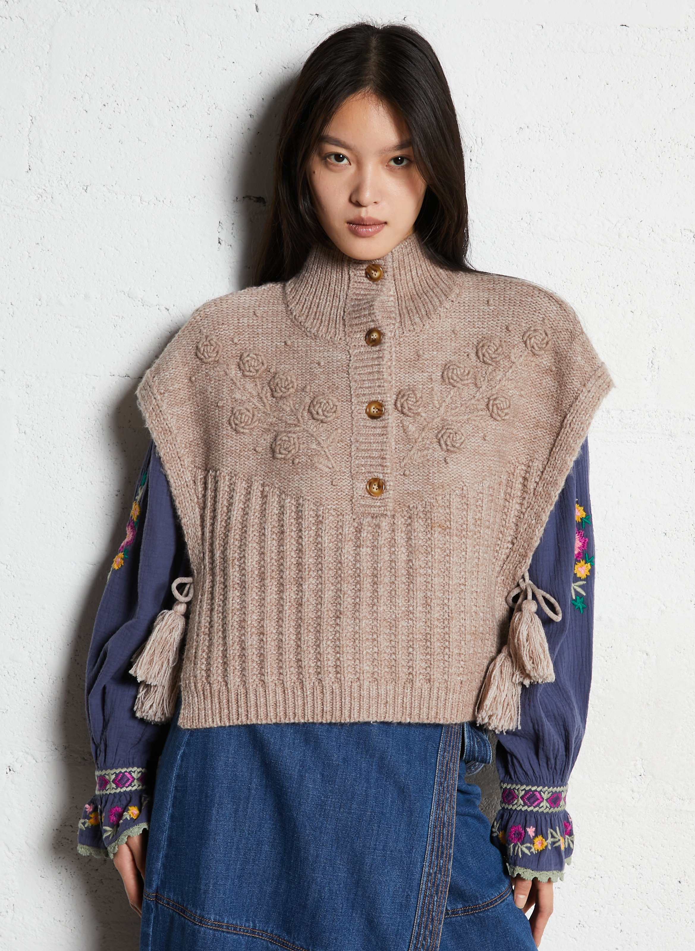 Straight knit poncho LOUISE MISHA Beige