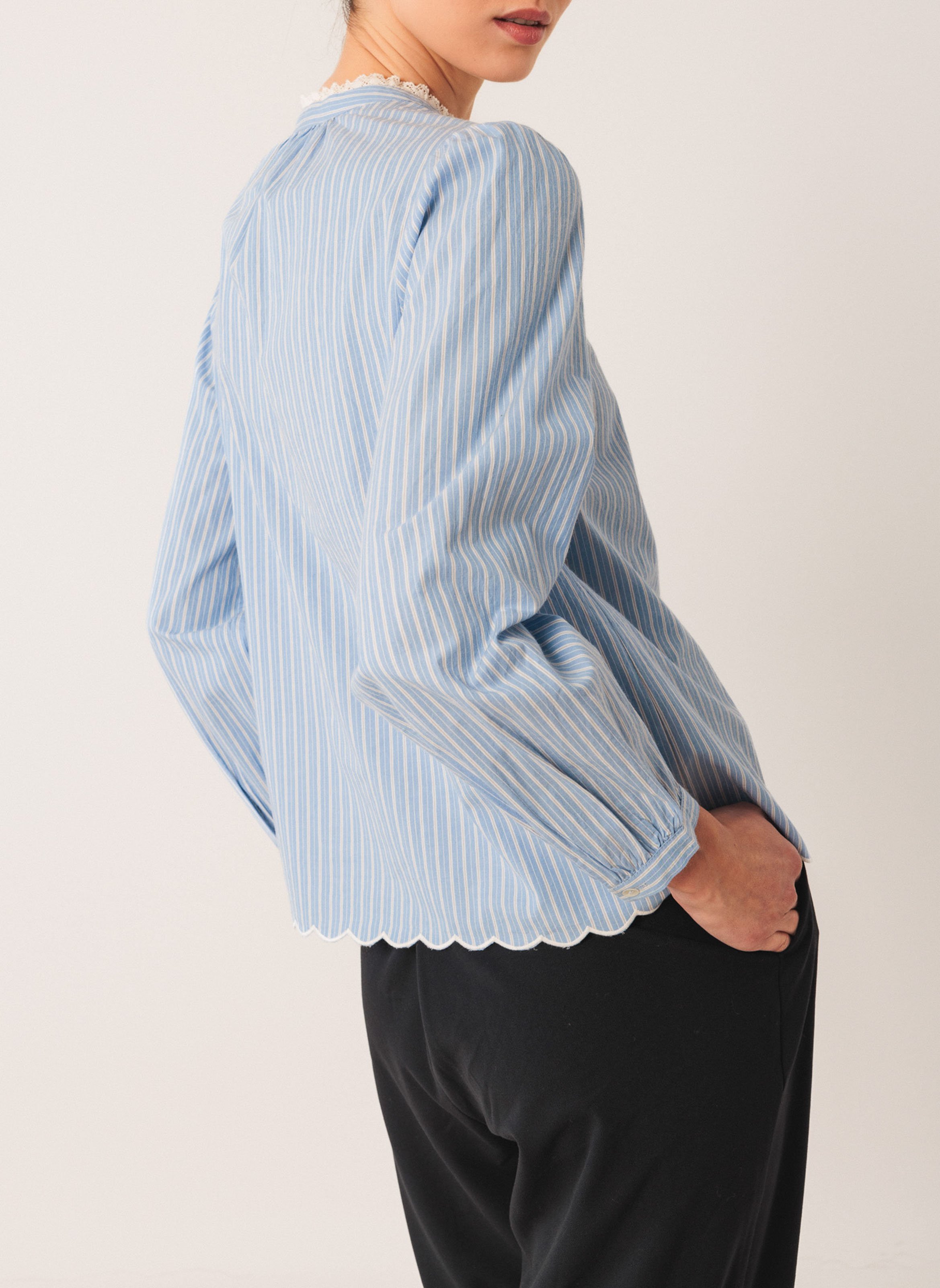 Blouse col rond en coton INDI & COLD Bleu