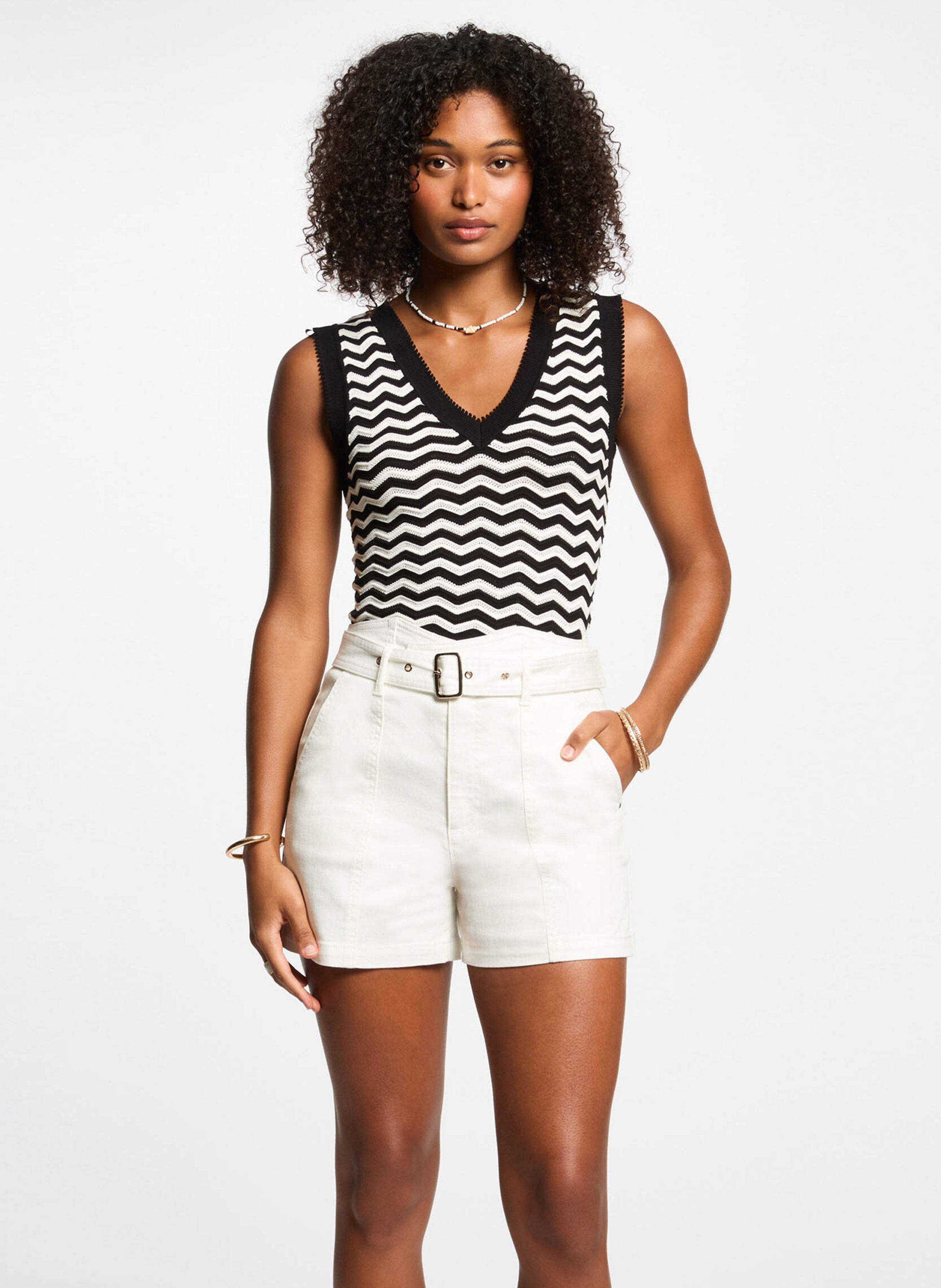 Top col v à rayures MORGAN Noir