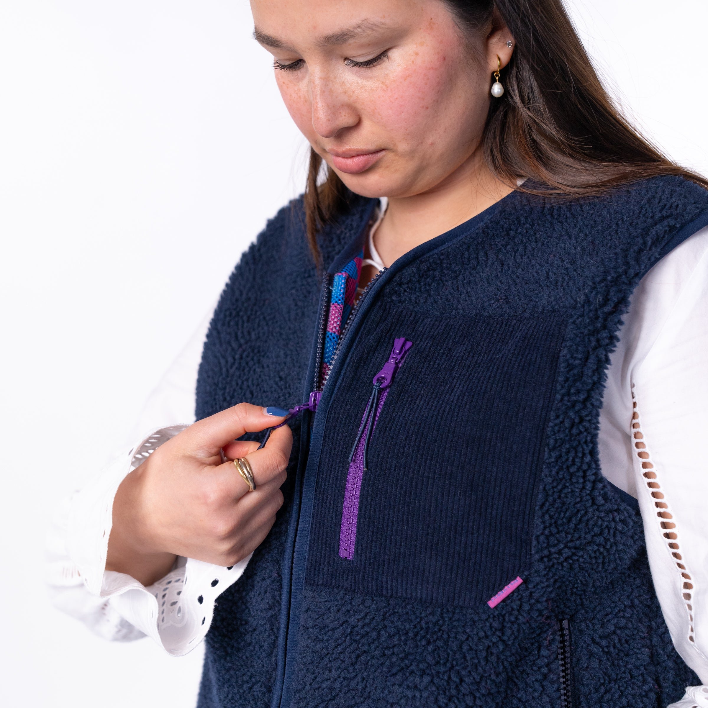 Sleeveless Sherpa Zip-Up Vest BILLYBELT Blue