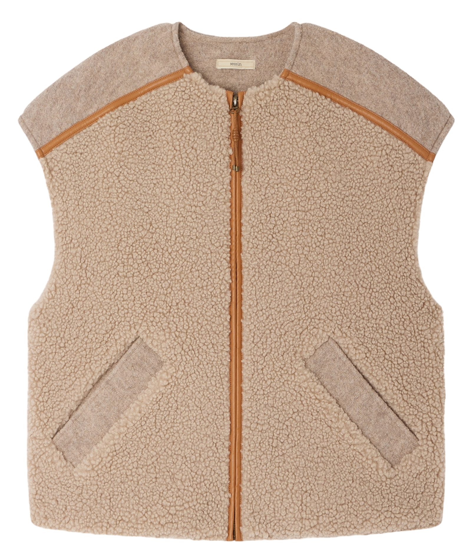 Veste sans manches zippée en fourrure bouclée SESSUN Beige
