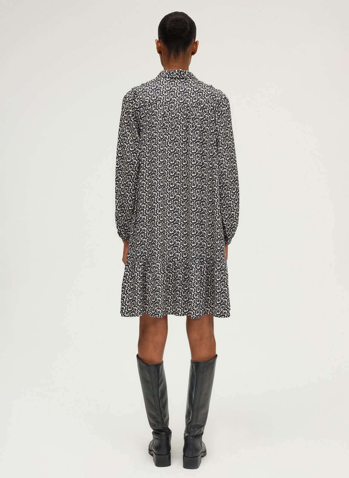 Robe courte imprimée col chemise PABLO Noir