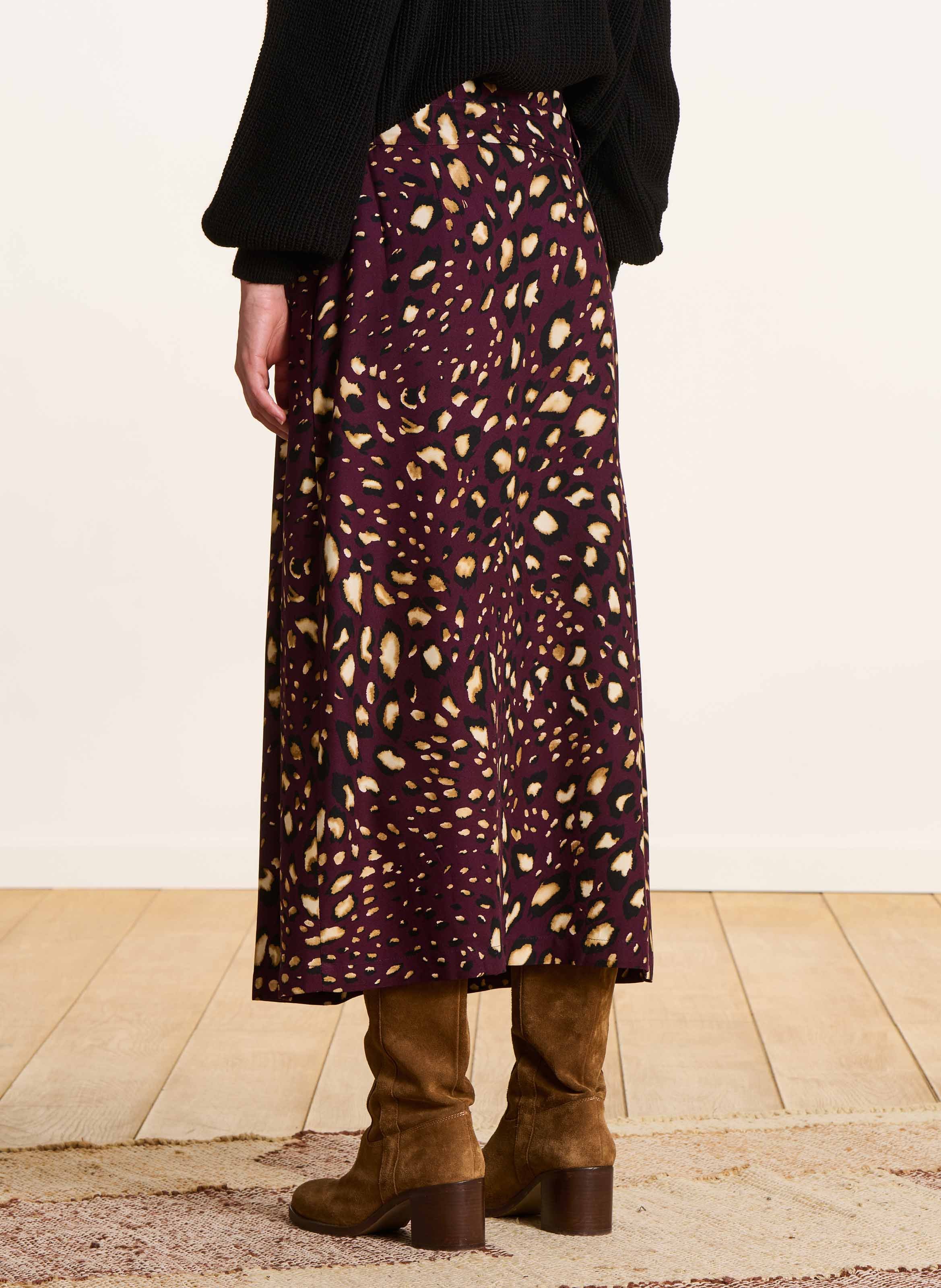 Jupe midi fluide ceinturée à motifs LA FEE MARABOUTEE Rouge