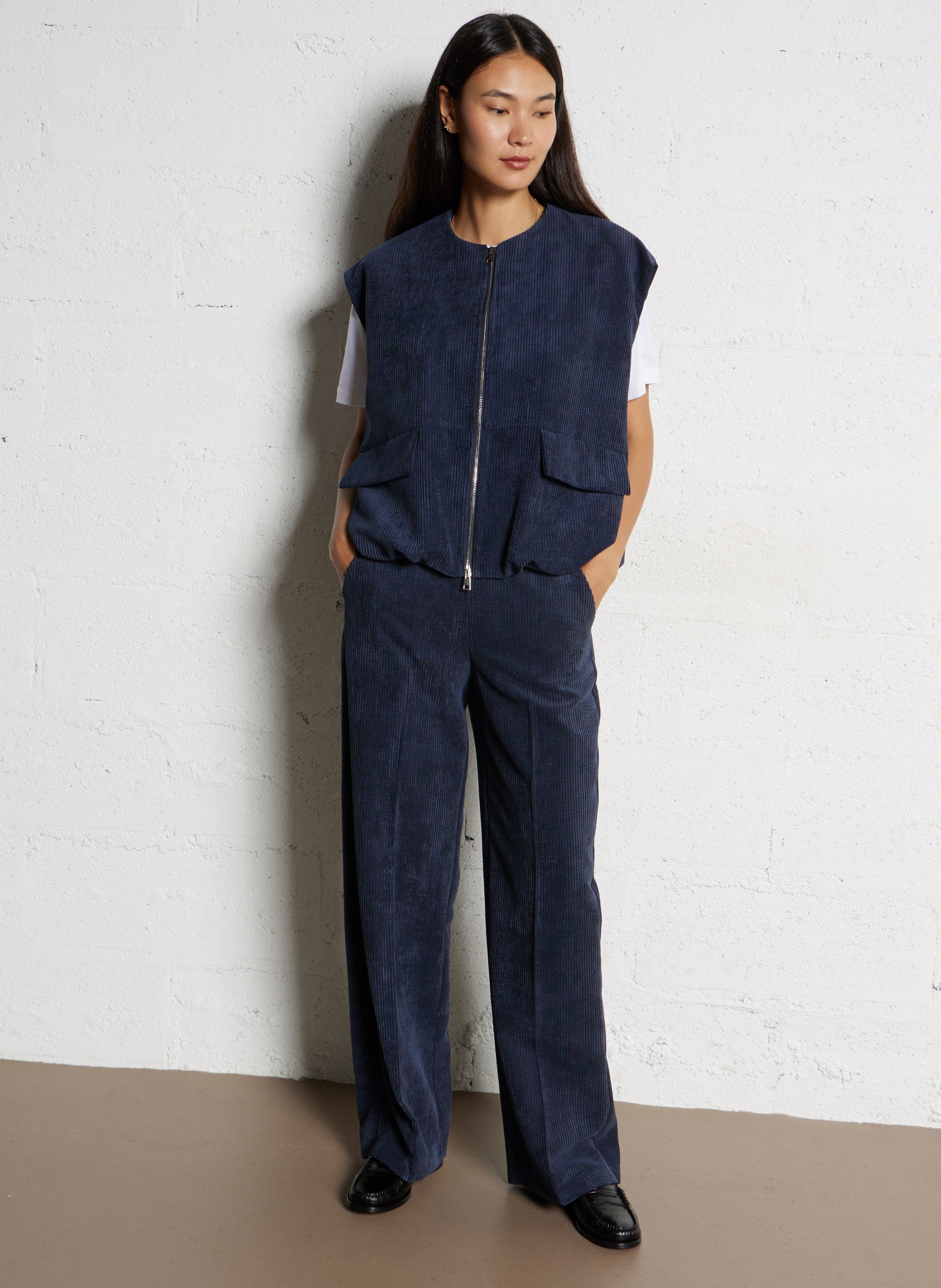 Gilet col rond en velours côtelé IMPERIAL Bleu