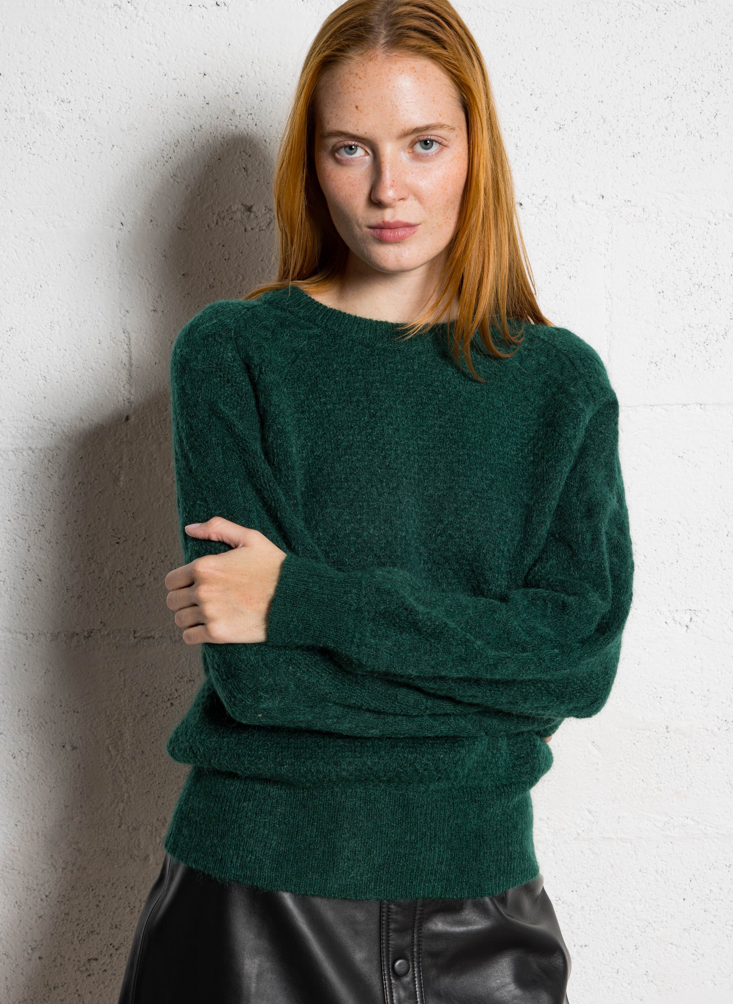 Pull droit col rond en maille MAISON 123 Vert