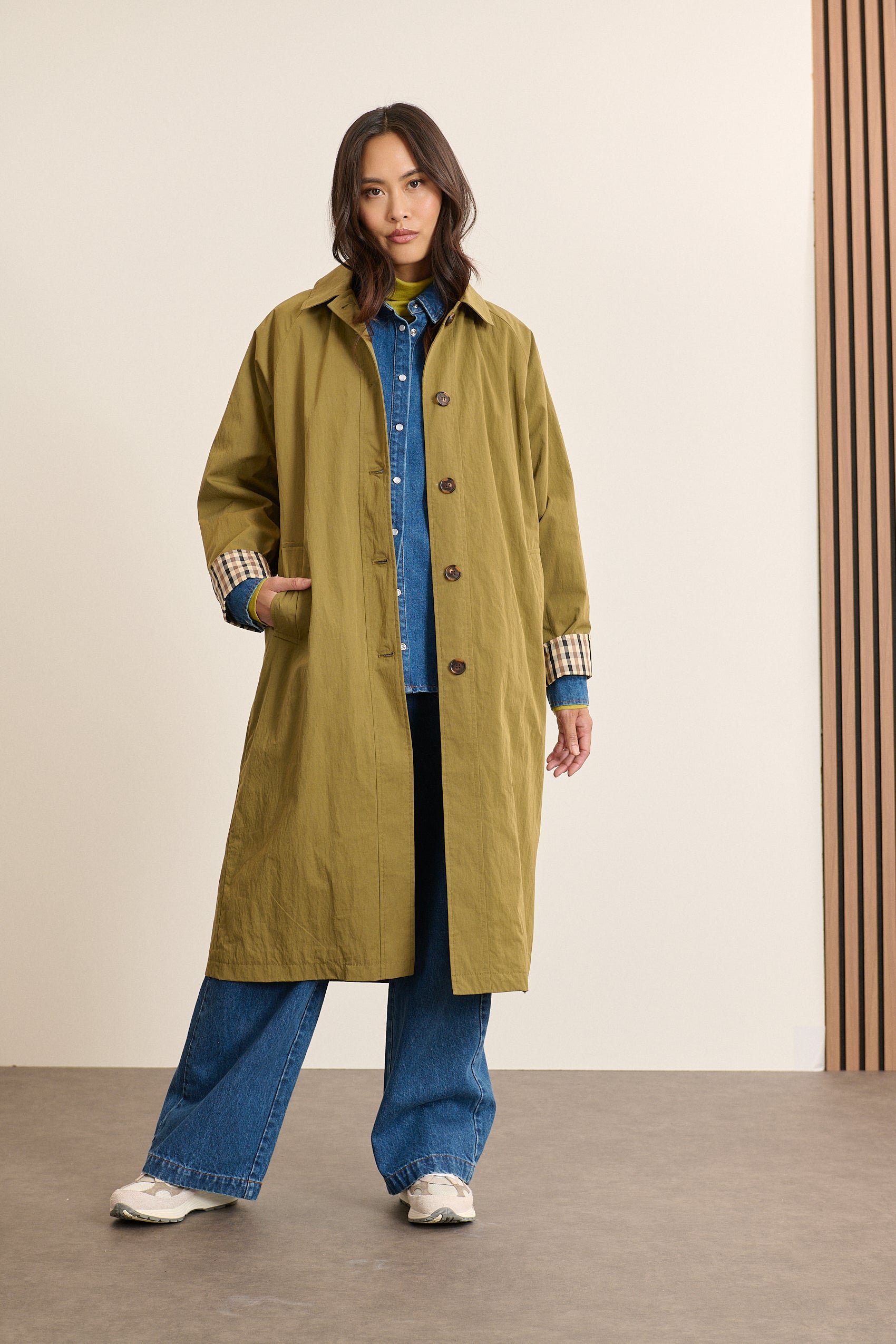 Long buttoned trench coat, checked lining GARANCE PARIS Green