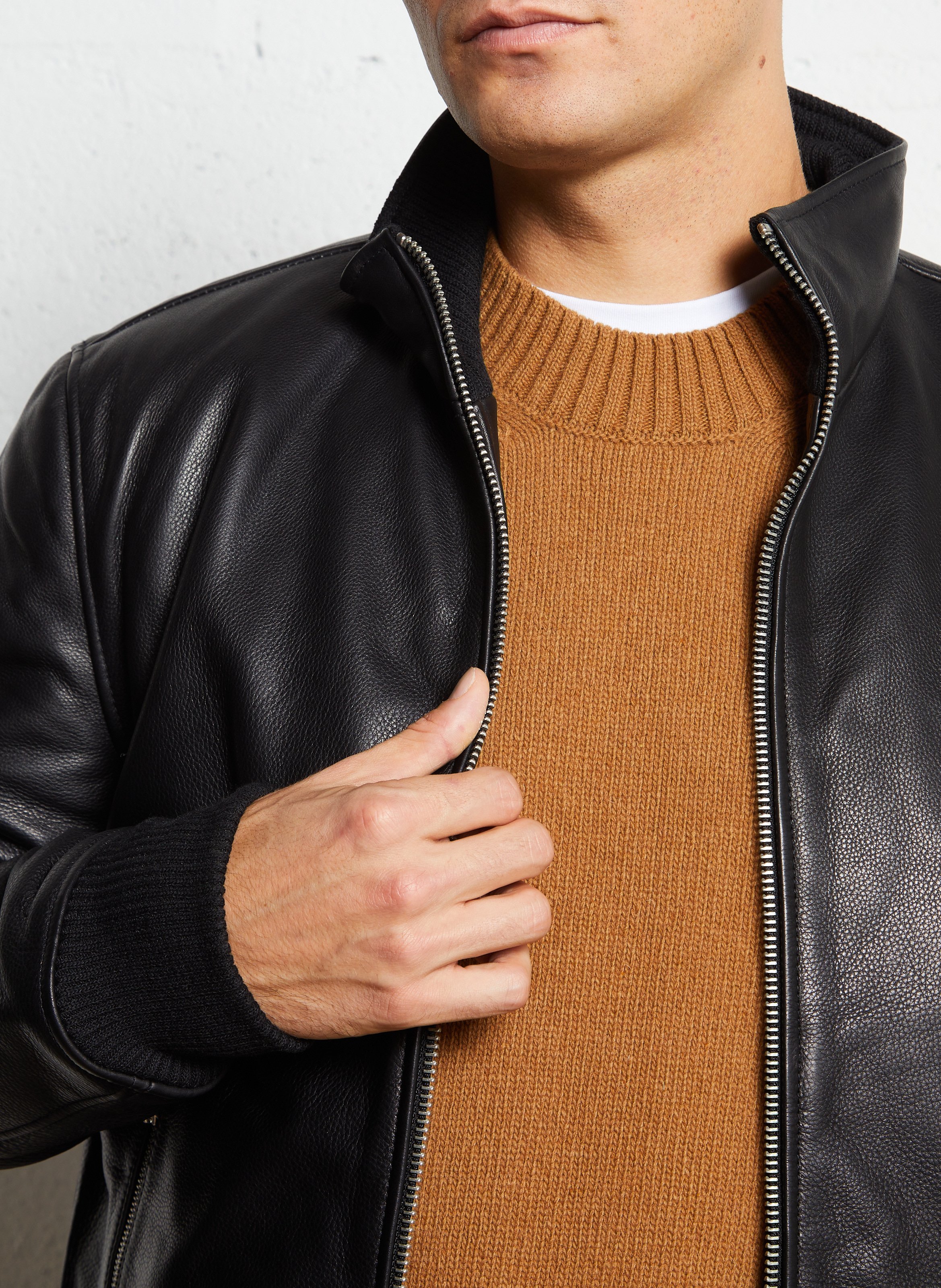 Blouson en cuir droit col montant  SCHOTT Noir