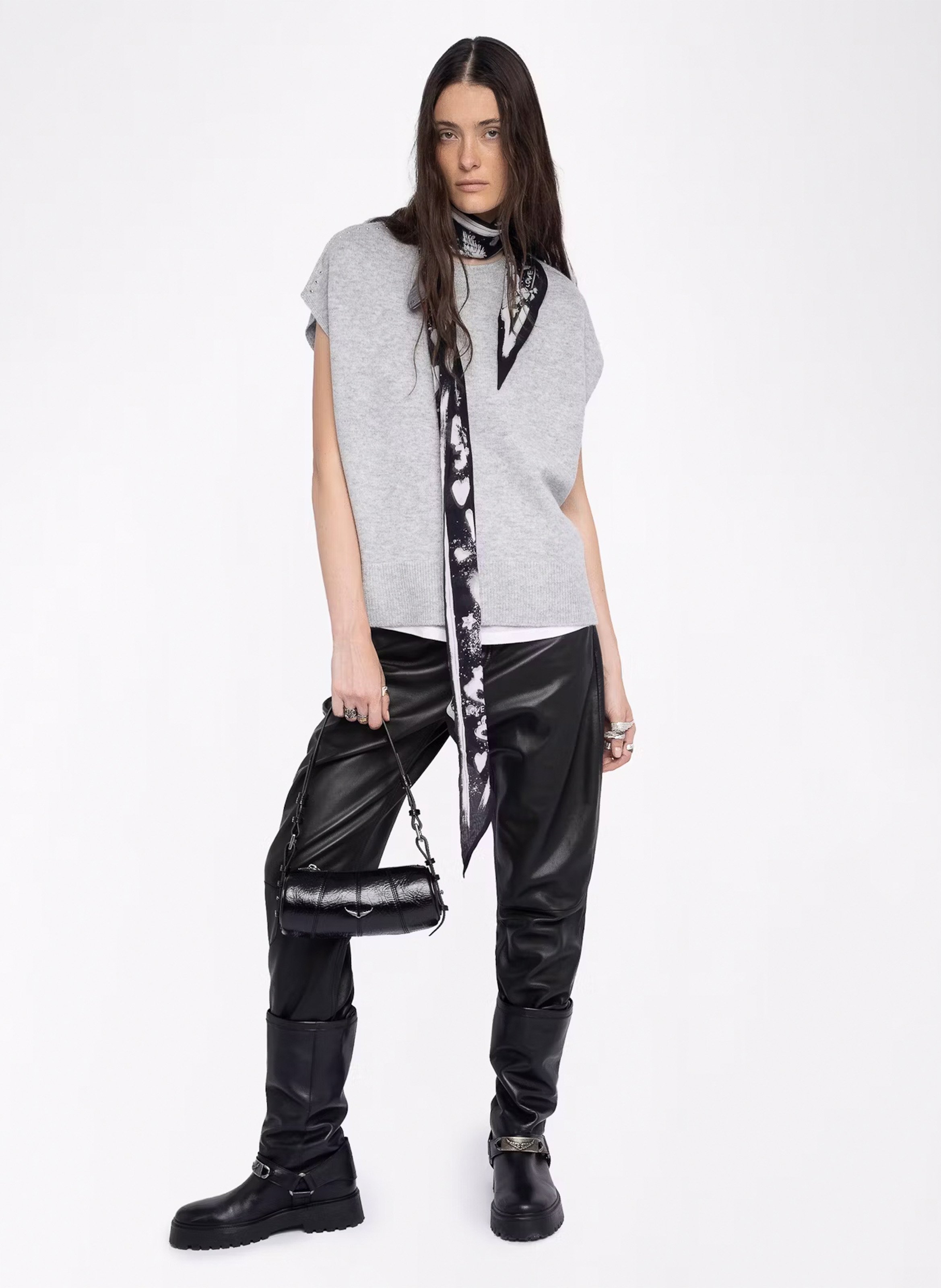 Pull oversize col montant en laine et cachemire ZADIG&VOLTAIRE Gris