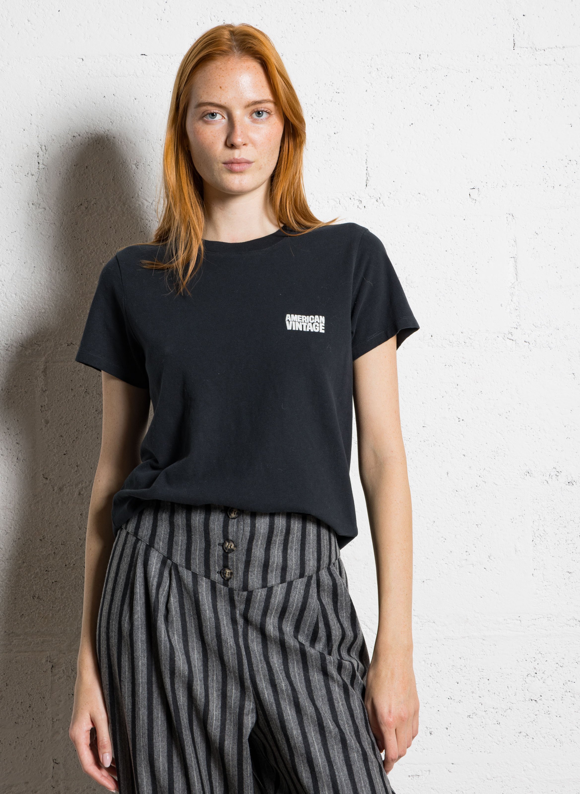 Tee-shirt droit col rond en coton AMERICAN VINTAGE