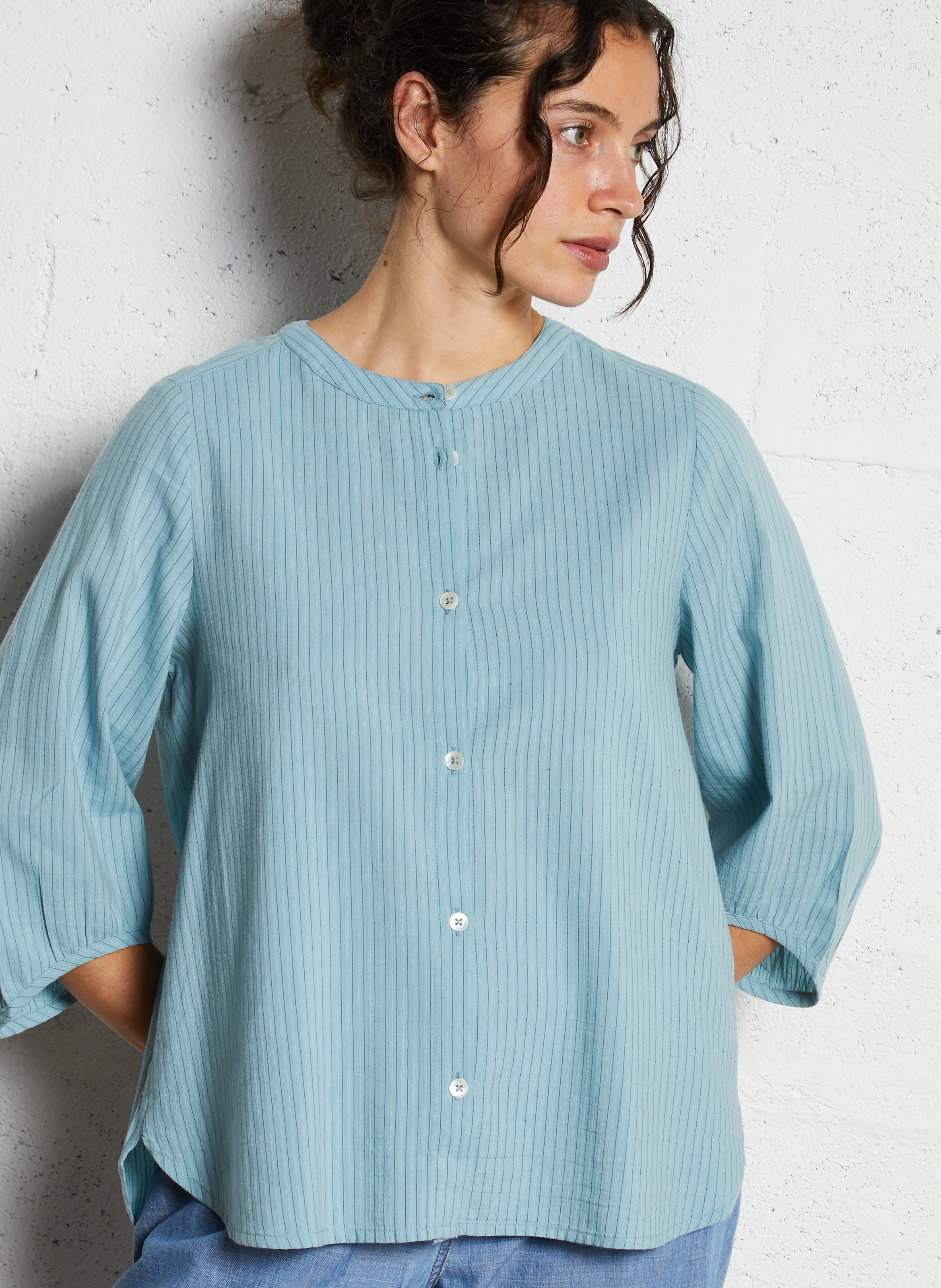 Gestreepte, katoenen top met ronde hals NICE THINGS Blauw