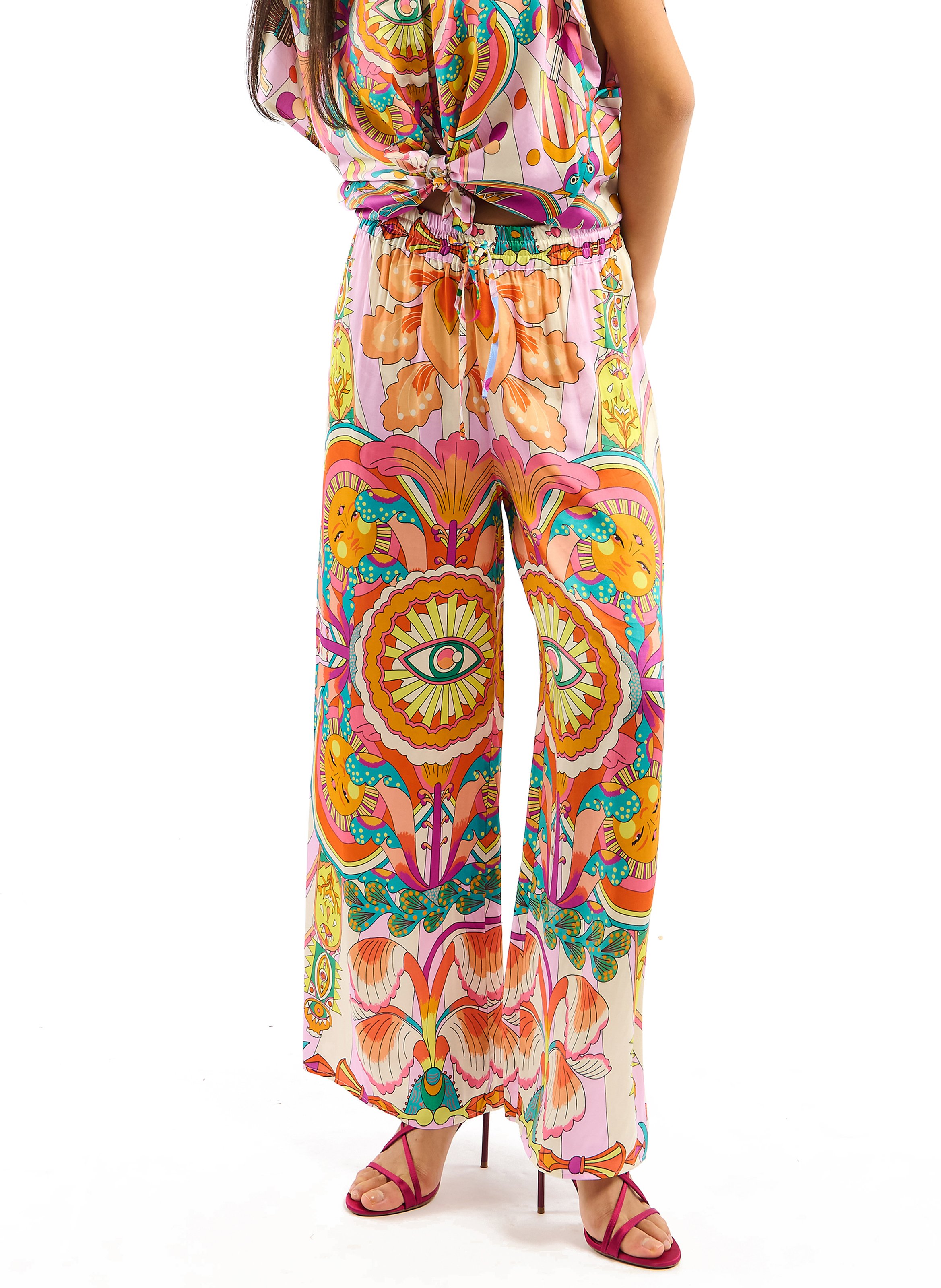 Bazimodo fluid printed wide-leg trousers WILD Pink