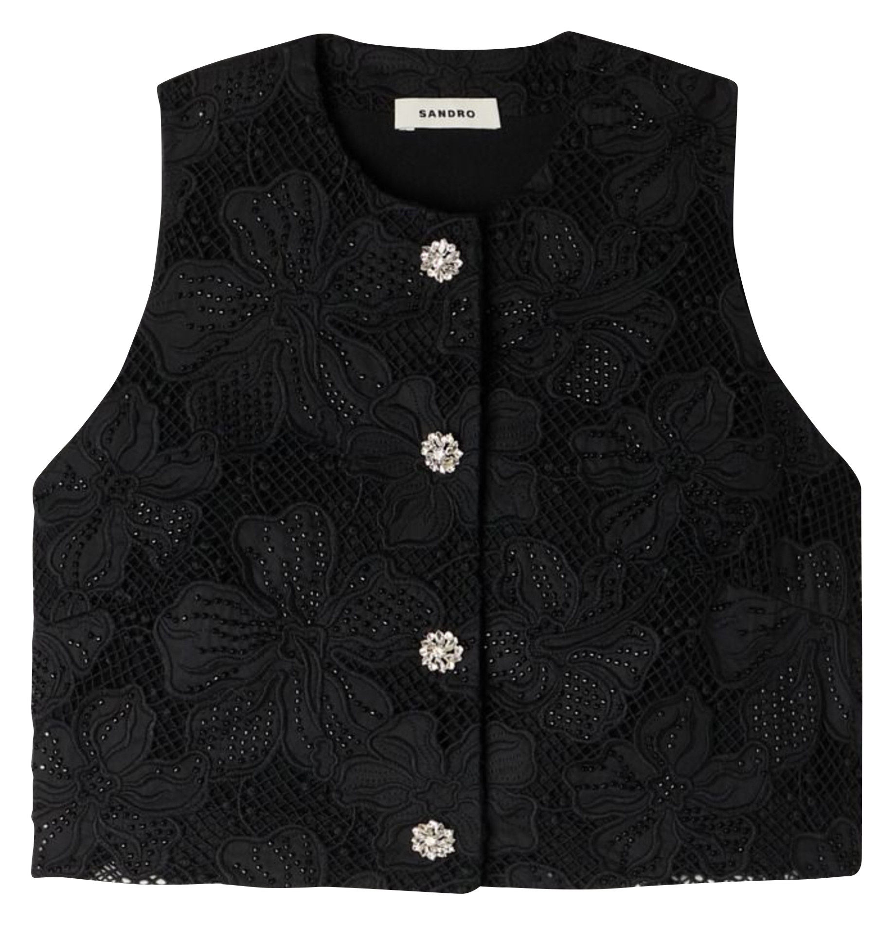 Mouwloze top met knoopsluiting van kant SANDRO Zwart