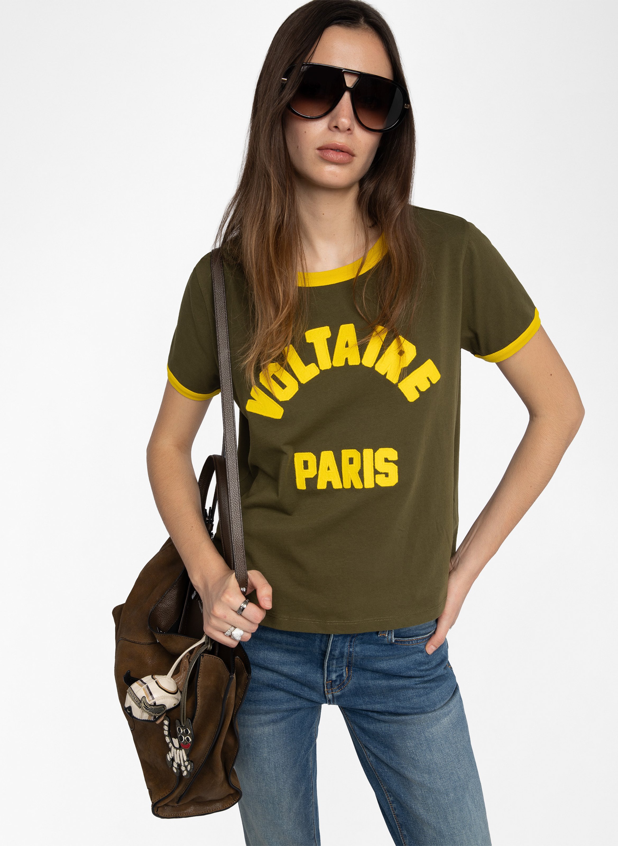 Straight embroidered cotton T-shirt ZADIG&VOLTAIRE Green