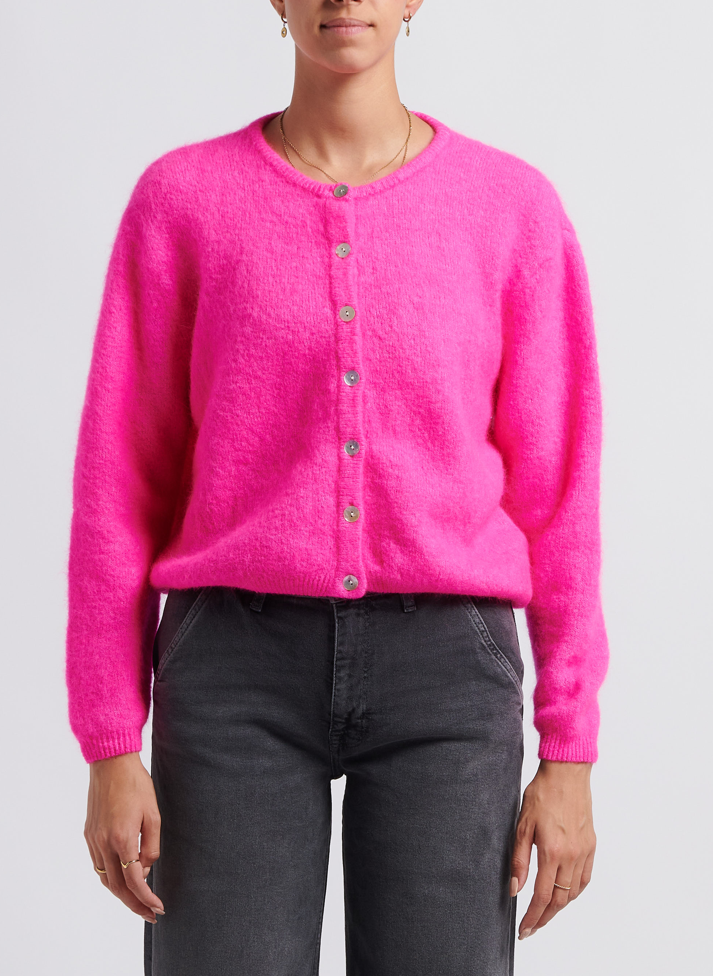 Gilet ample col rond en laine mélangée AMERICAN VINTAGE Rose