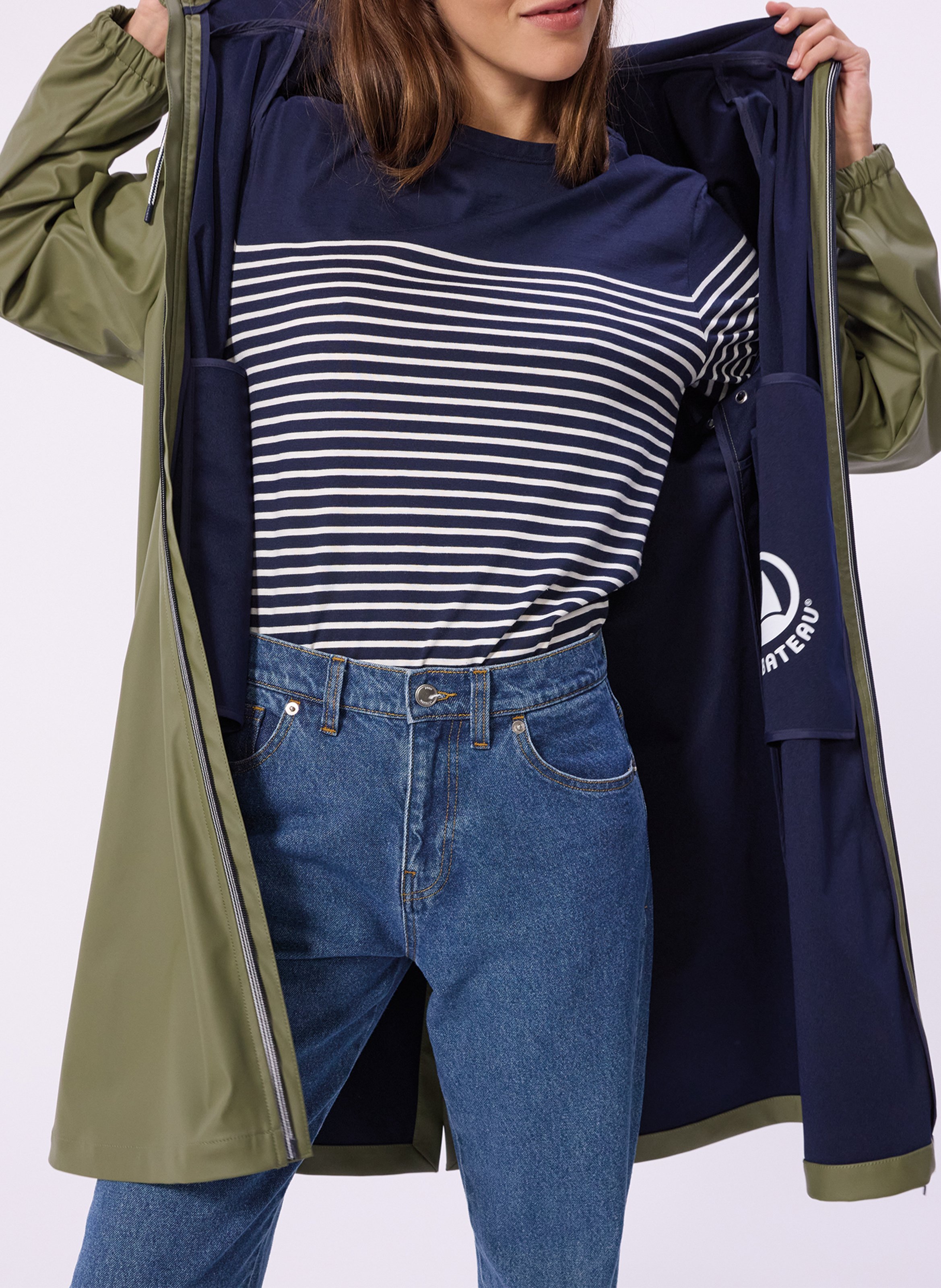 Windjack met ritssluiting en capuchon in effen kleur PETIT BATEAU Kaki