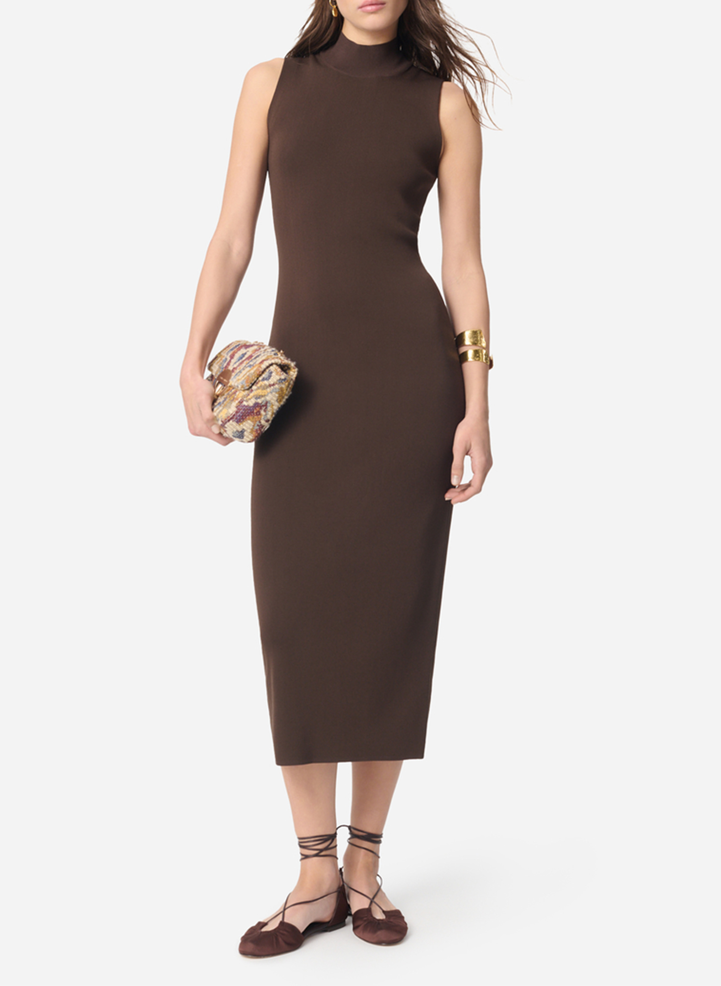 Jurk met een getailleerde pasvorm, zonder mouwen, effen VANESSA BRUNO Bruin