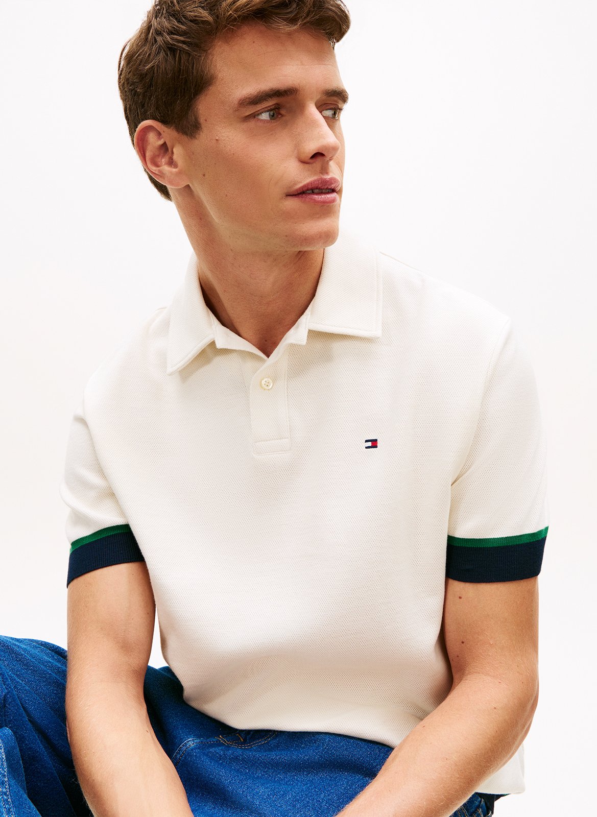 Gerader Polo mit gestreiften Kanten aus Baumwolle TOMMY HILFIGER Gelb