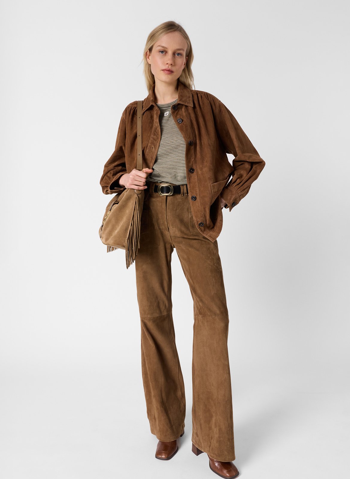 Tee-shirt droit col rond en lin et coton GERARD DAREL Kaki