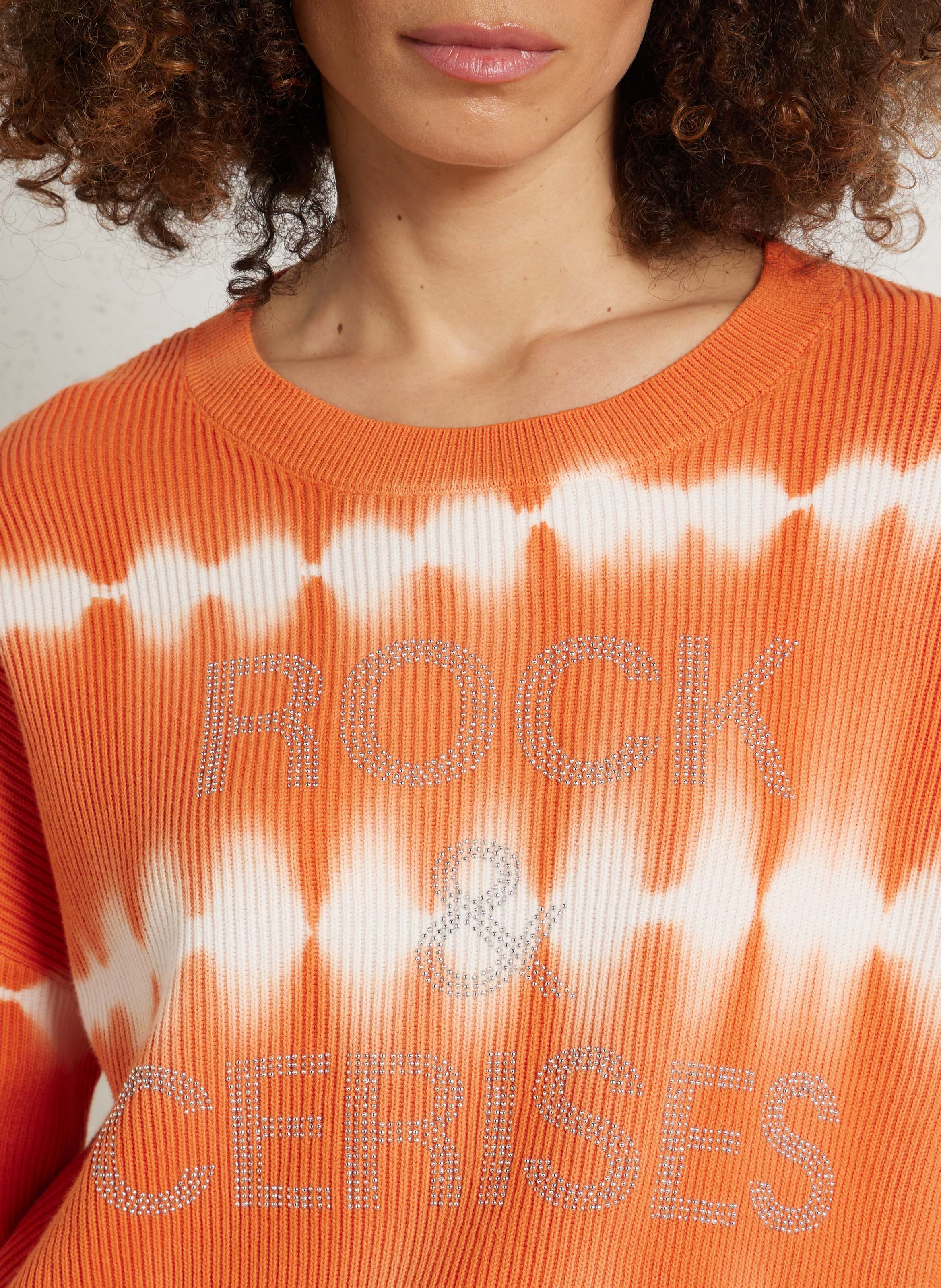 Straight-cut cotton knit sweater with diamanté LE TEMPS DES CERISES Pink