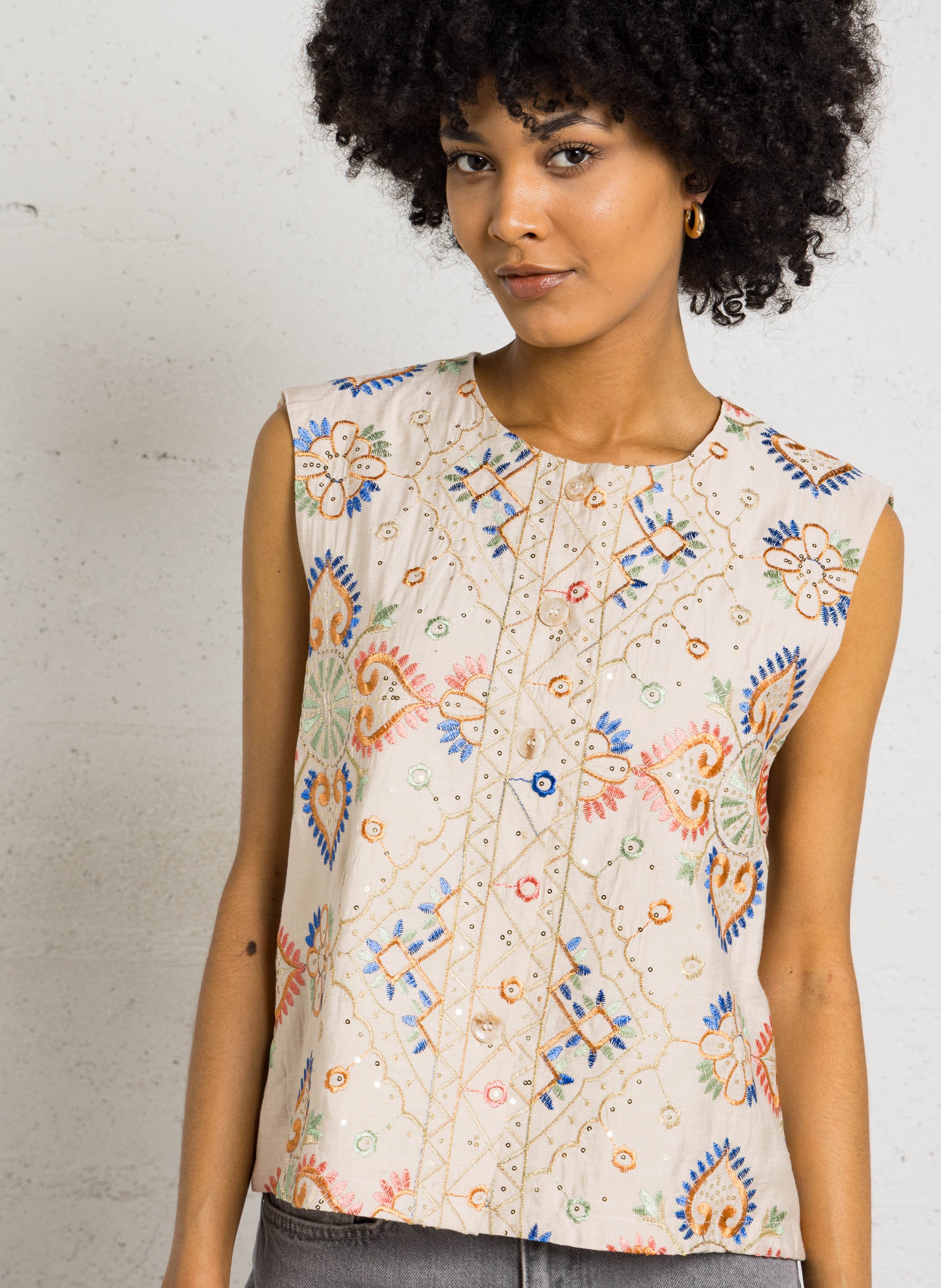 Chaleco oversize cuello redondo SEE U SOON Beige