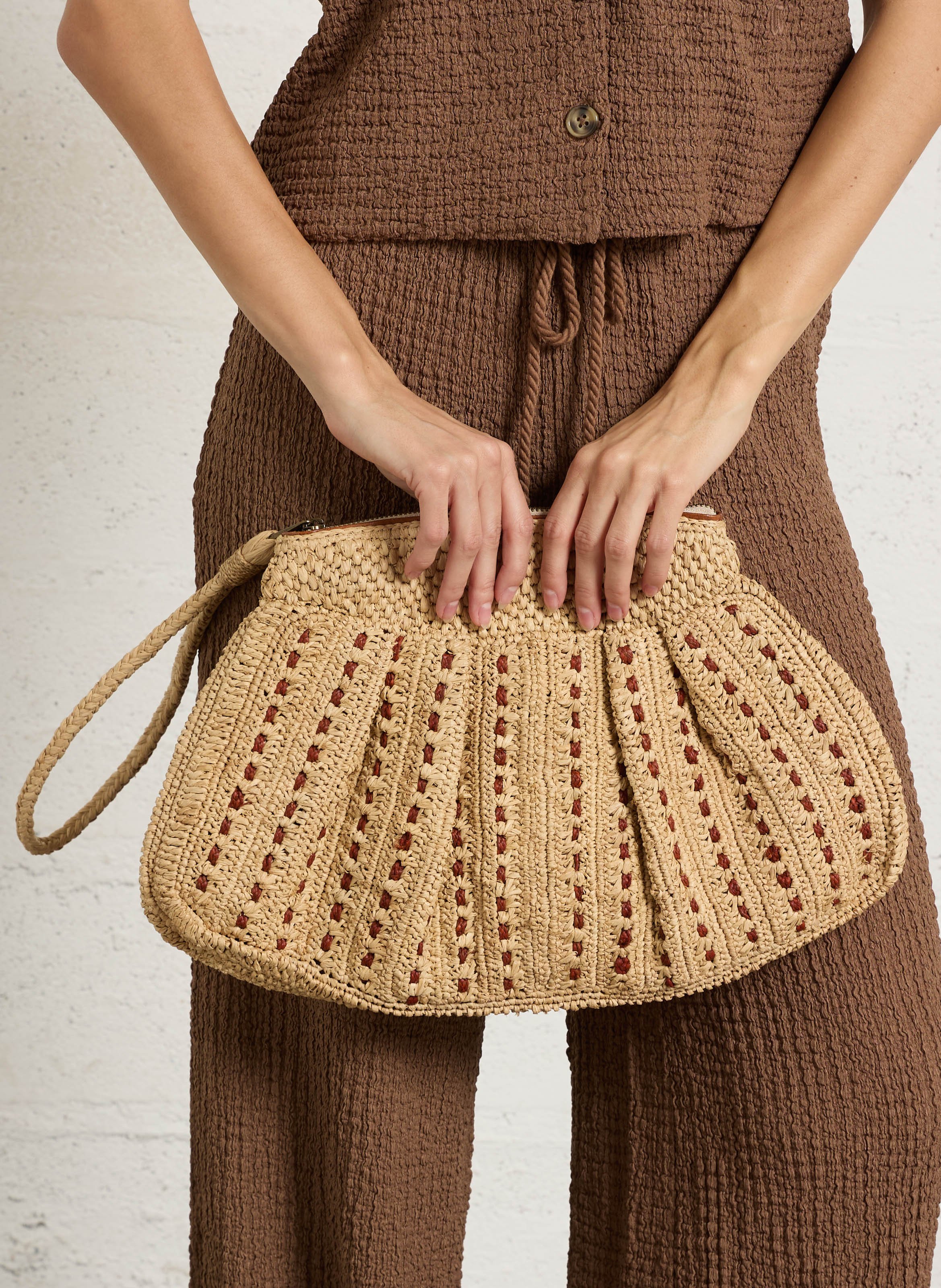 Large fancy raffia clutch IBELIV Beige