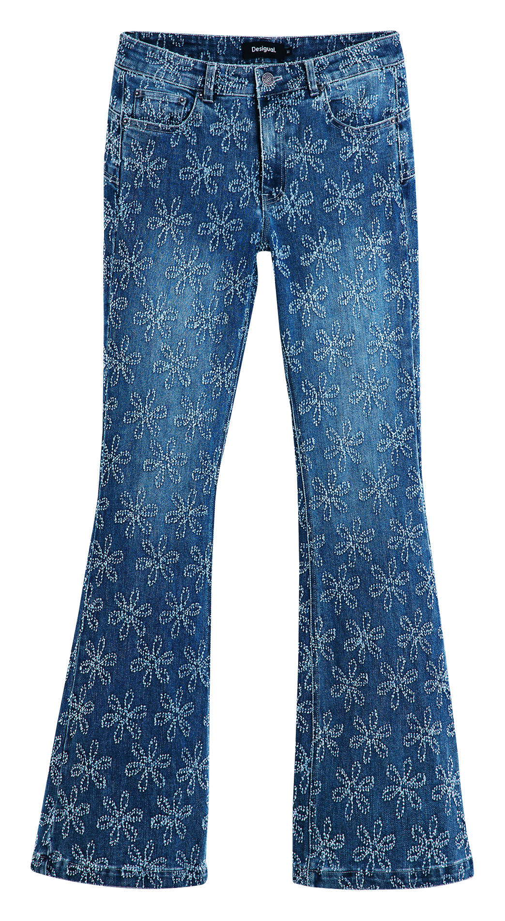 Jean flare taille haute à motifs DESIGUAL Bleu