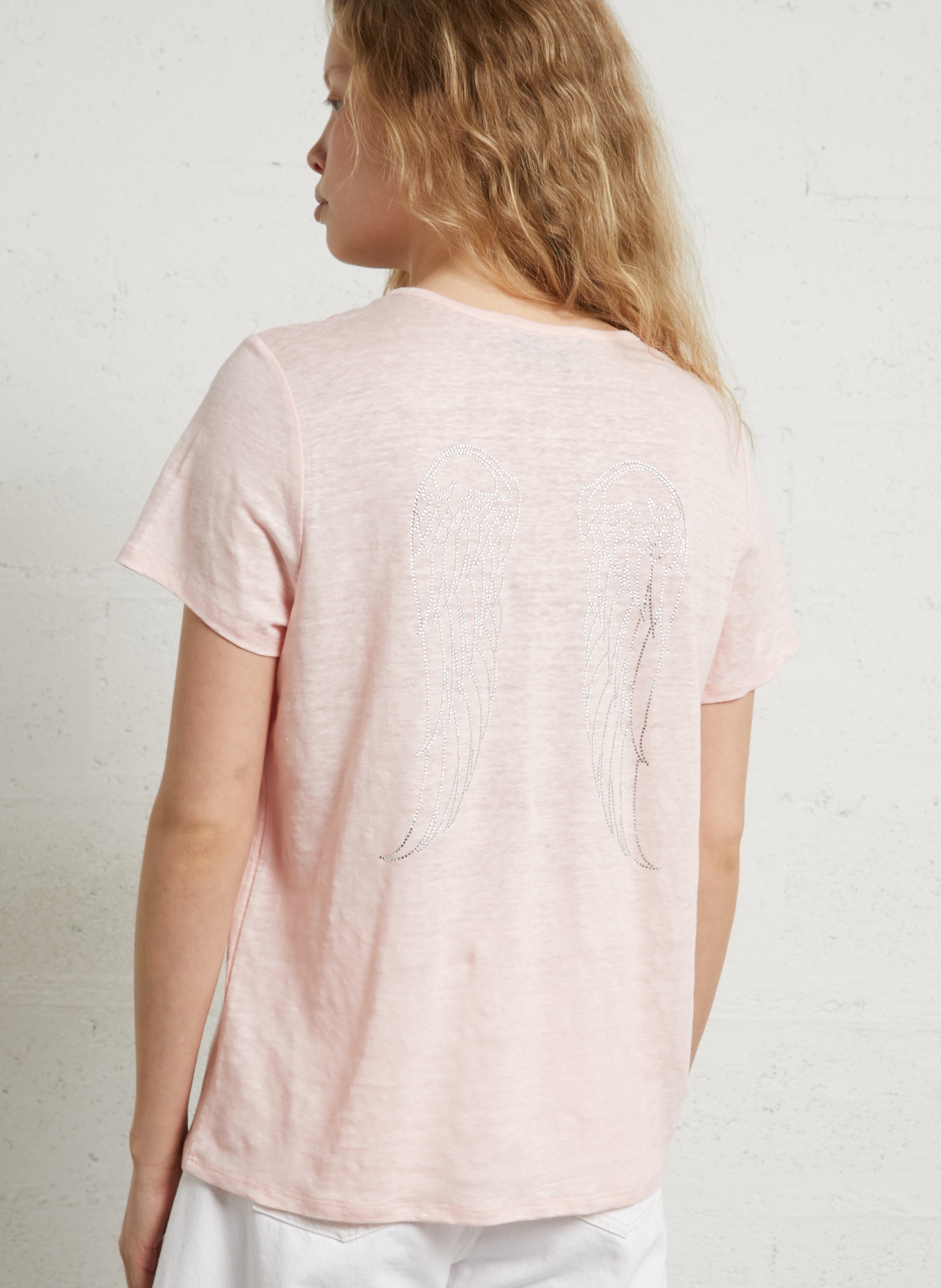 Oversize V-Ausschnitt Leinen T-Shirt BERENICE Rosa