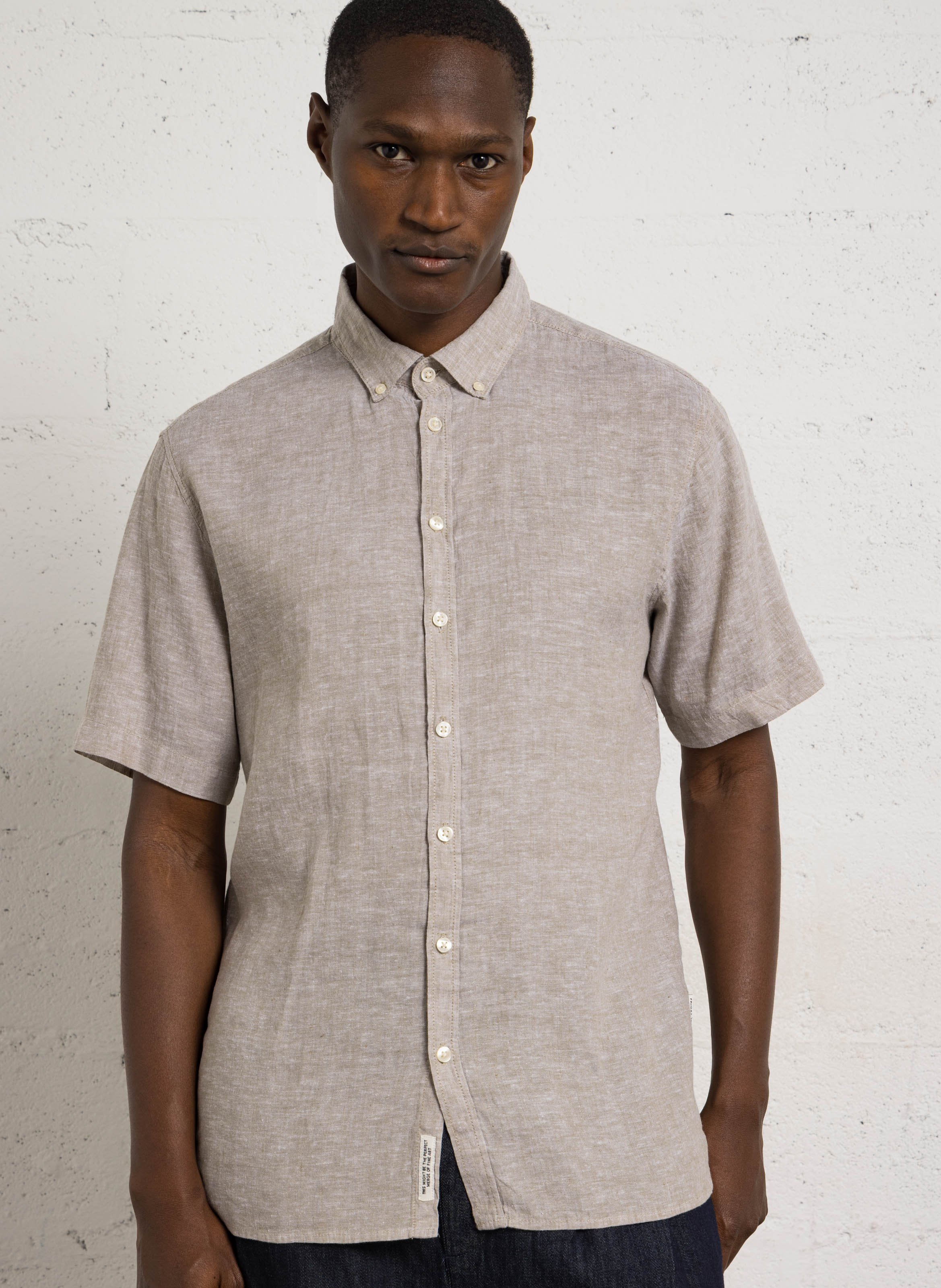 Chemise droite en lin et coton CASUAL FRIDAY Vert