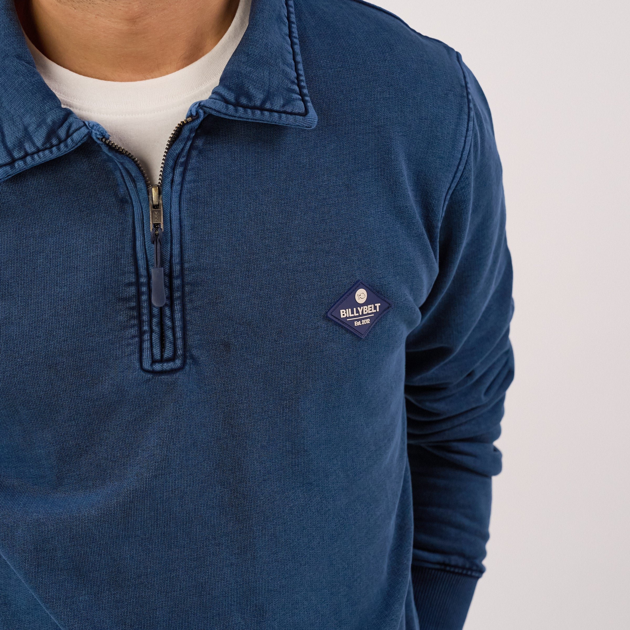 Zip-neck organic cotton sweatshirt Blue