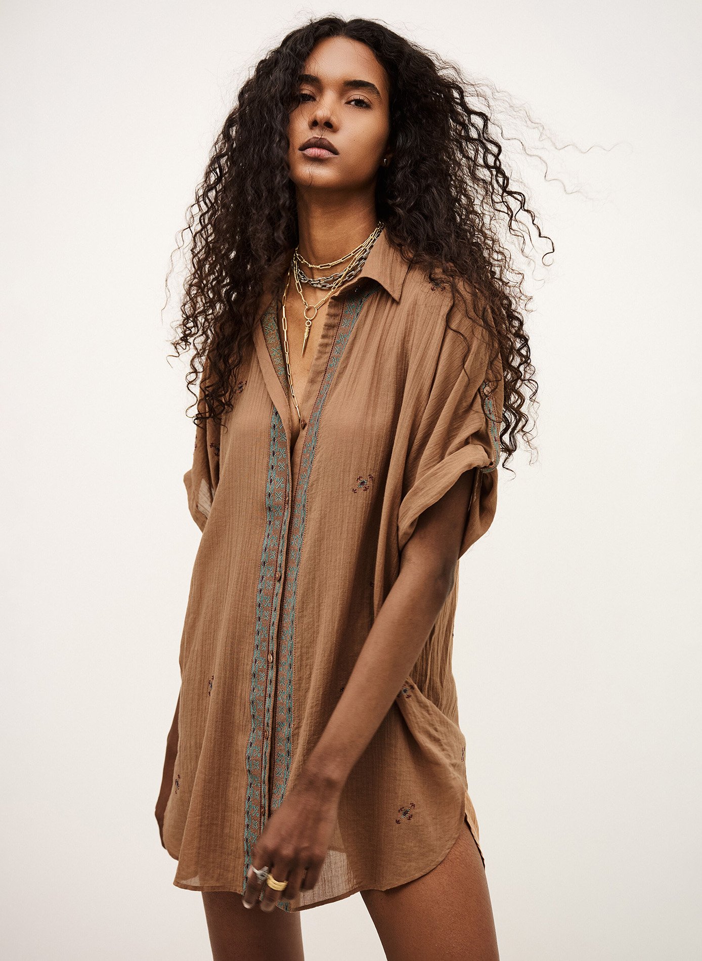 Chemise col classique en coton BA&SH Beige