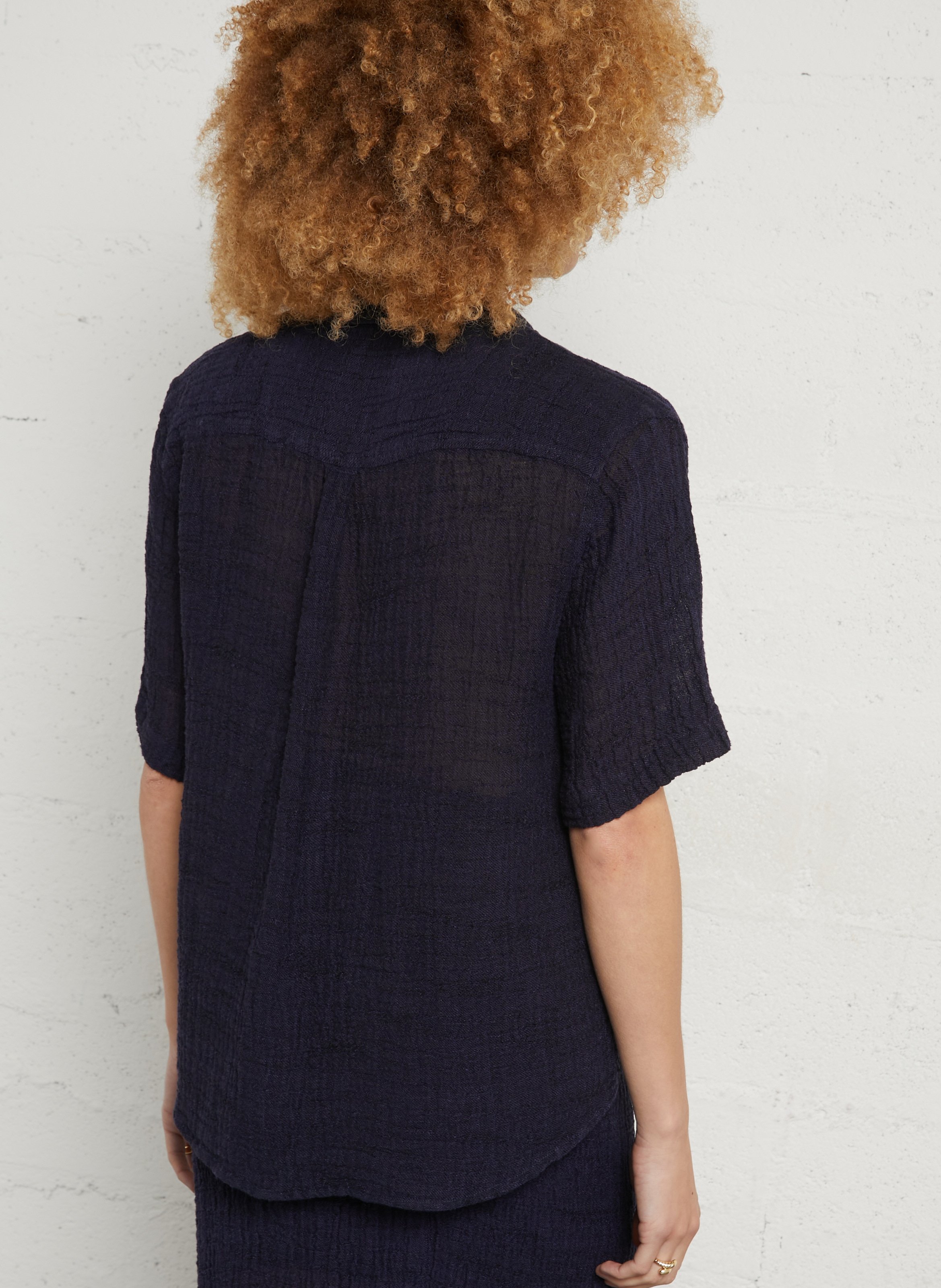 Rechte linnenmix blouse met textuur MASSCOB Blauw