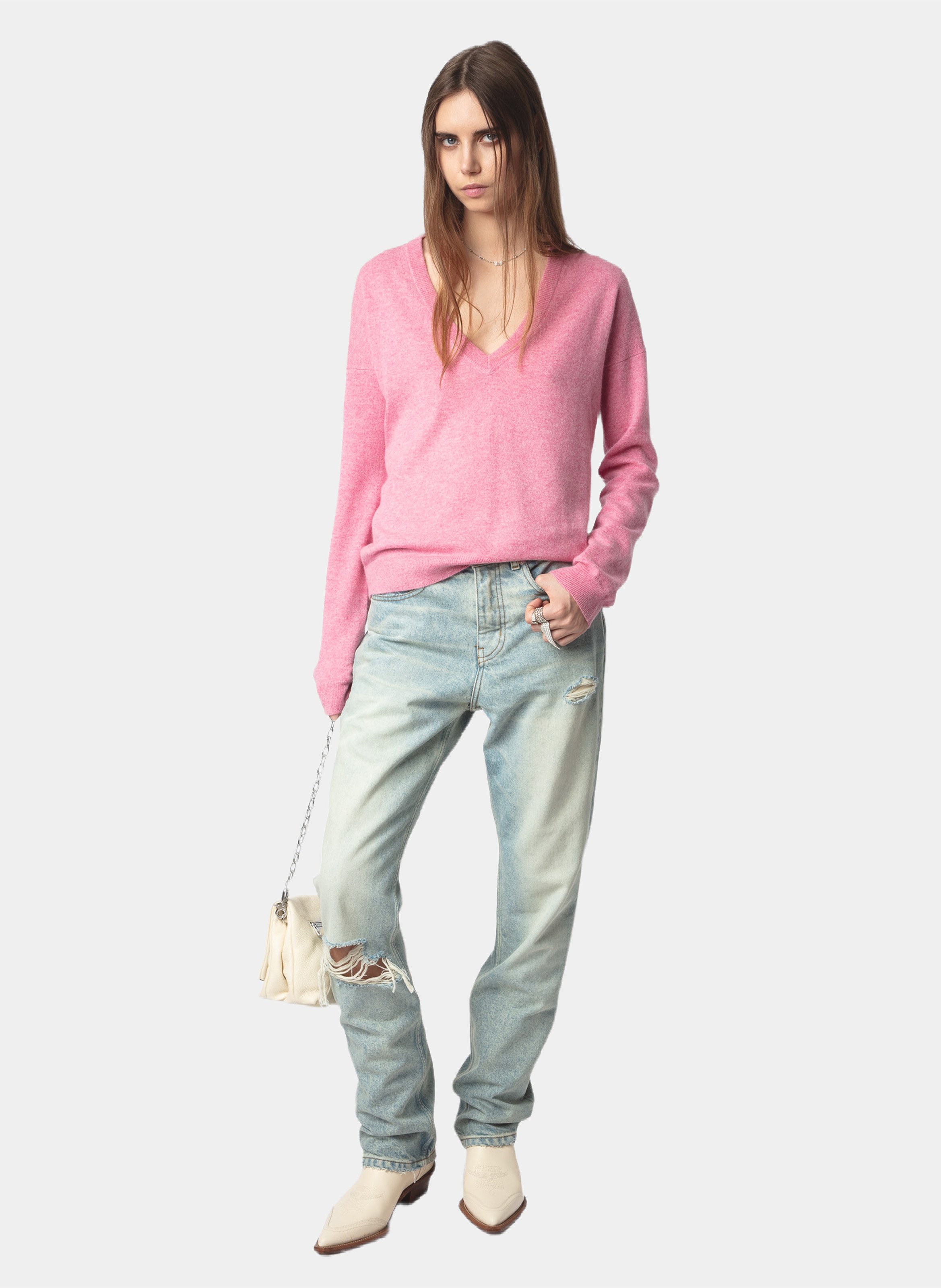 Pull col v en cachemire ZADIG&VOLTAIRE Rose