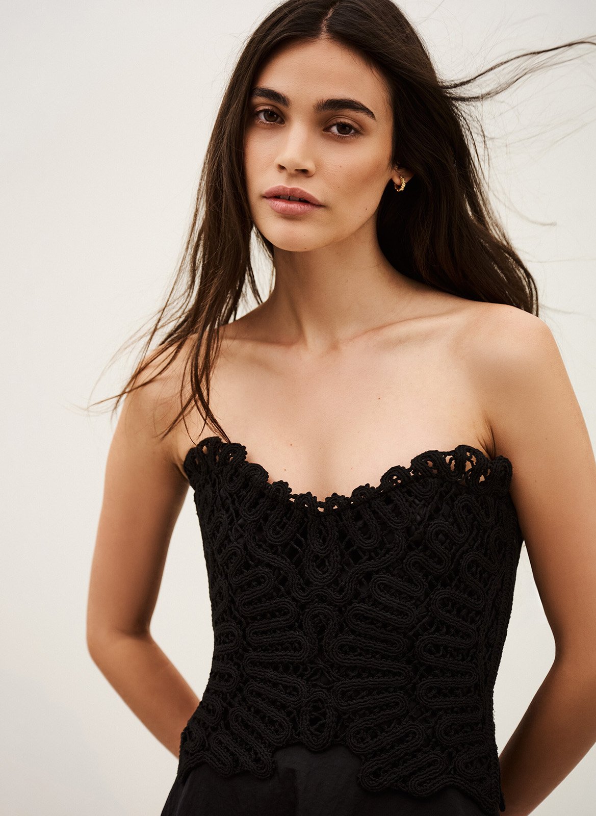 Robe bustier midi évasée à dentelle BA&SH Noir