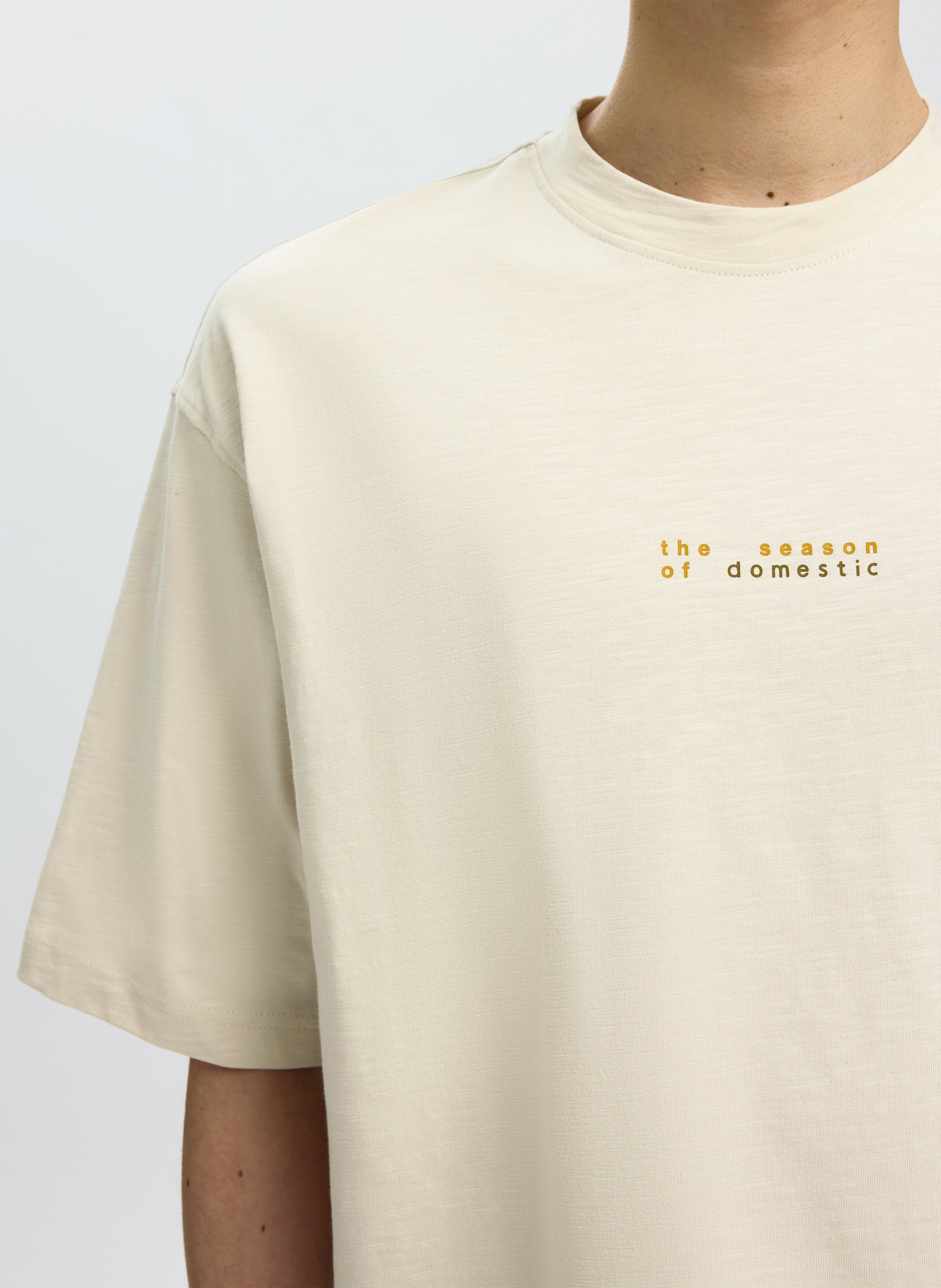 Tee-shirt col rond en coton bio SELECTED Beige