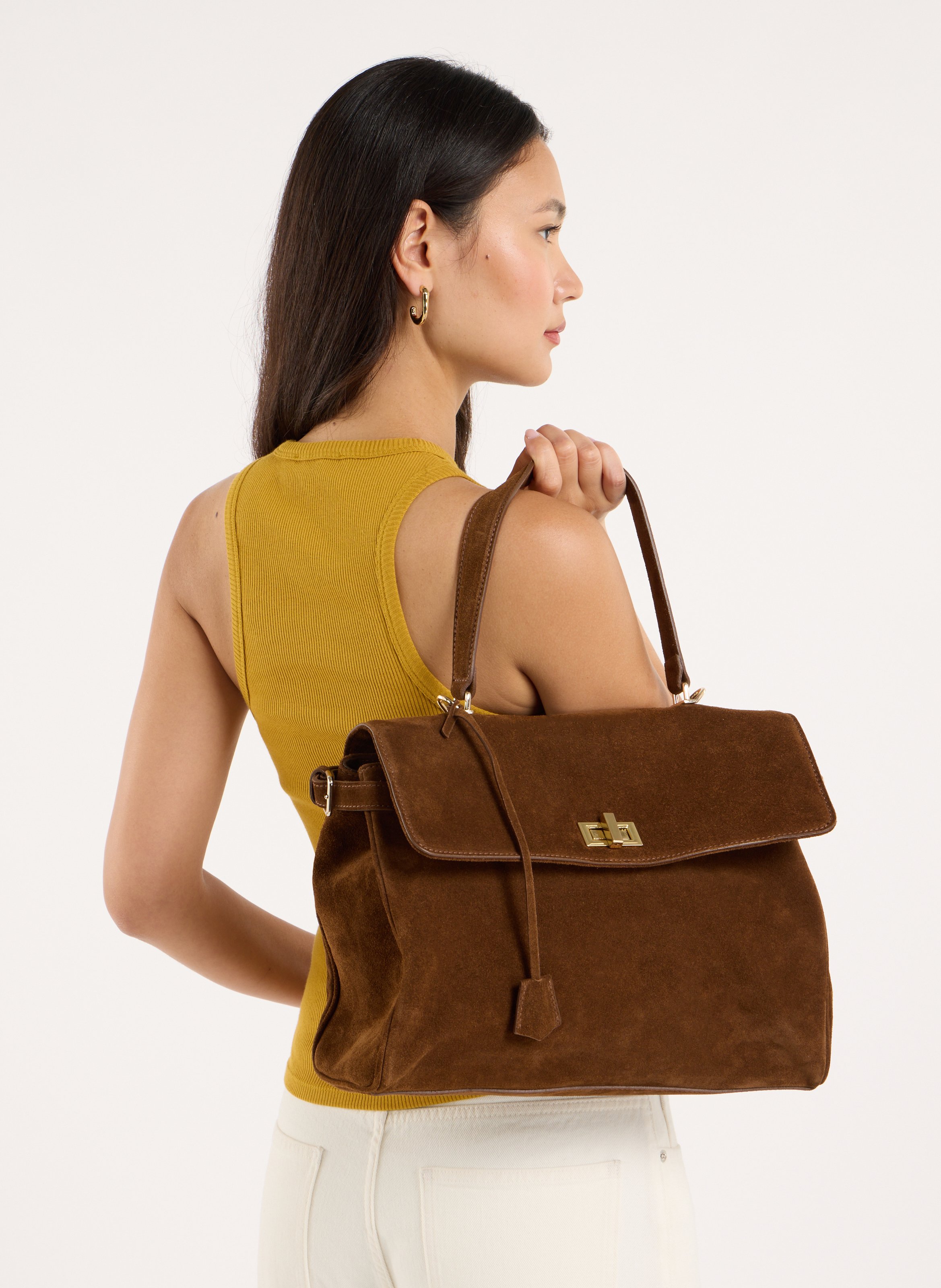 Bowlingtasche aus genarbtem Leder mit Reißverschluss SAISON 1865 Braun