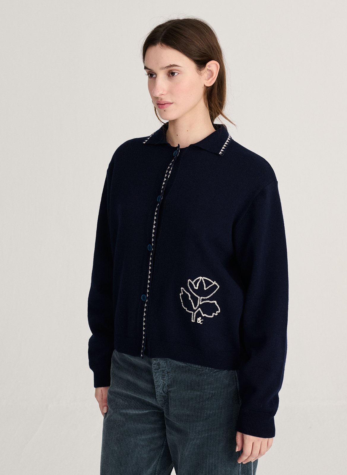 Ruim gebreid vest met borduursels BOBO CHOSES Blauw