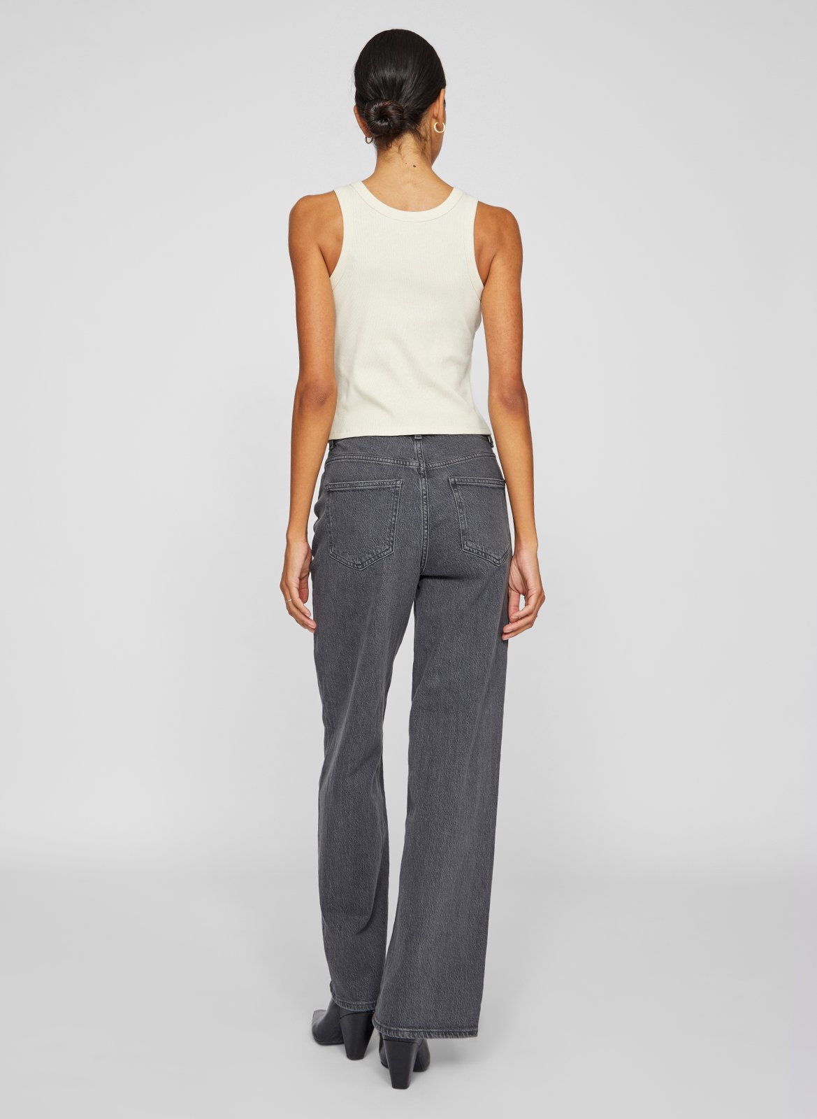 Wide-leg cotton-blend jeans VILA Grey