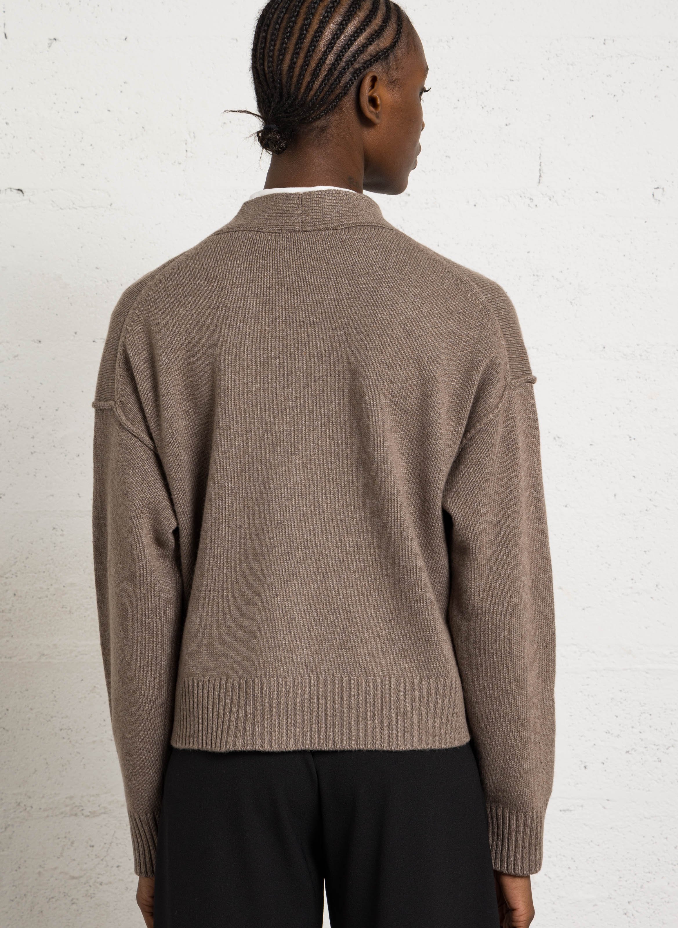 Oversized V-neck knit vest HARTFORD Brown