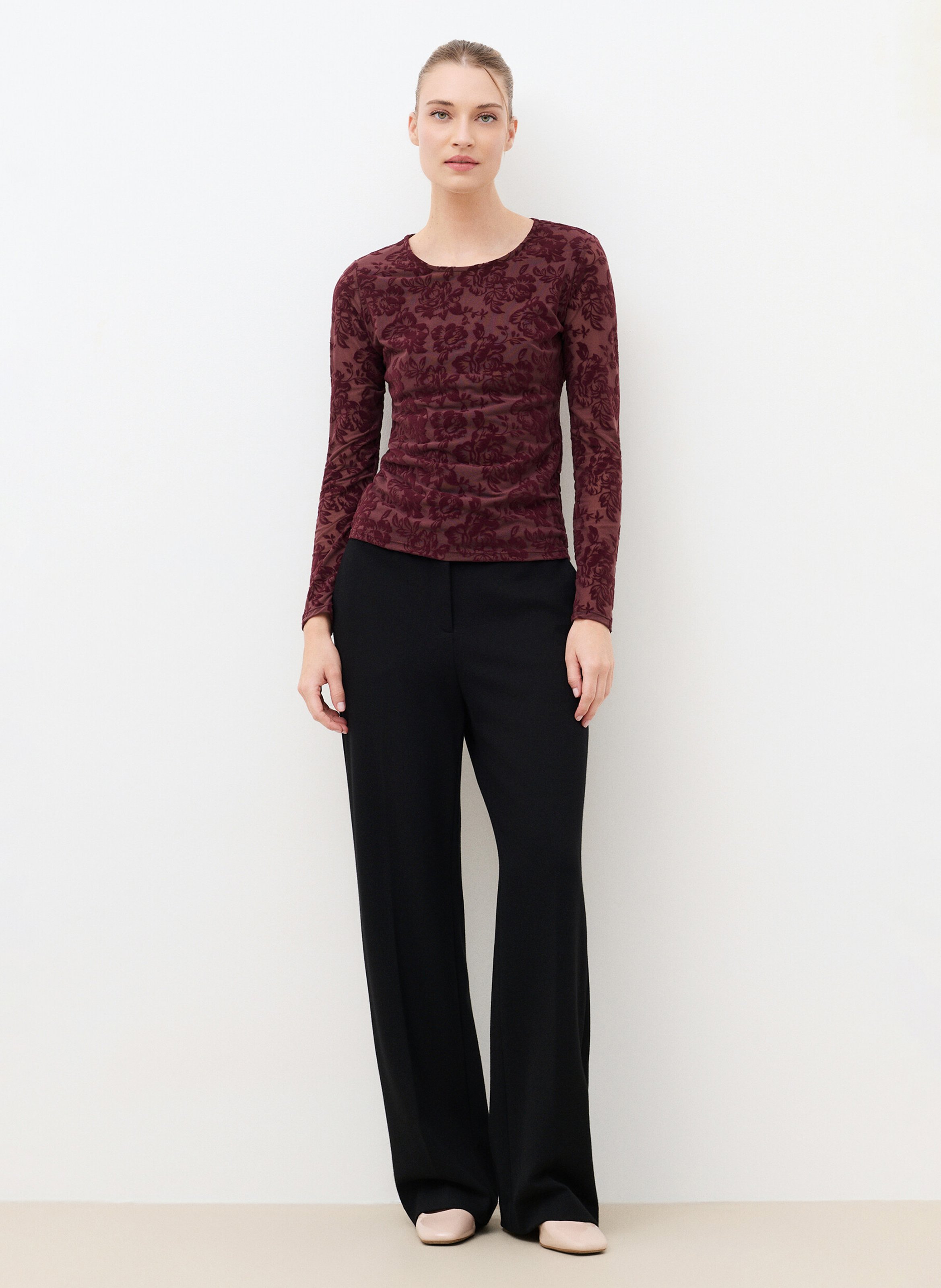 Top col rond transparent à motif CAROLL Prune