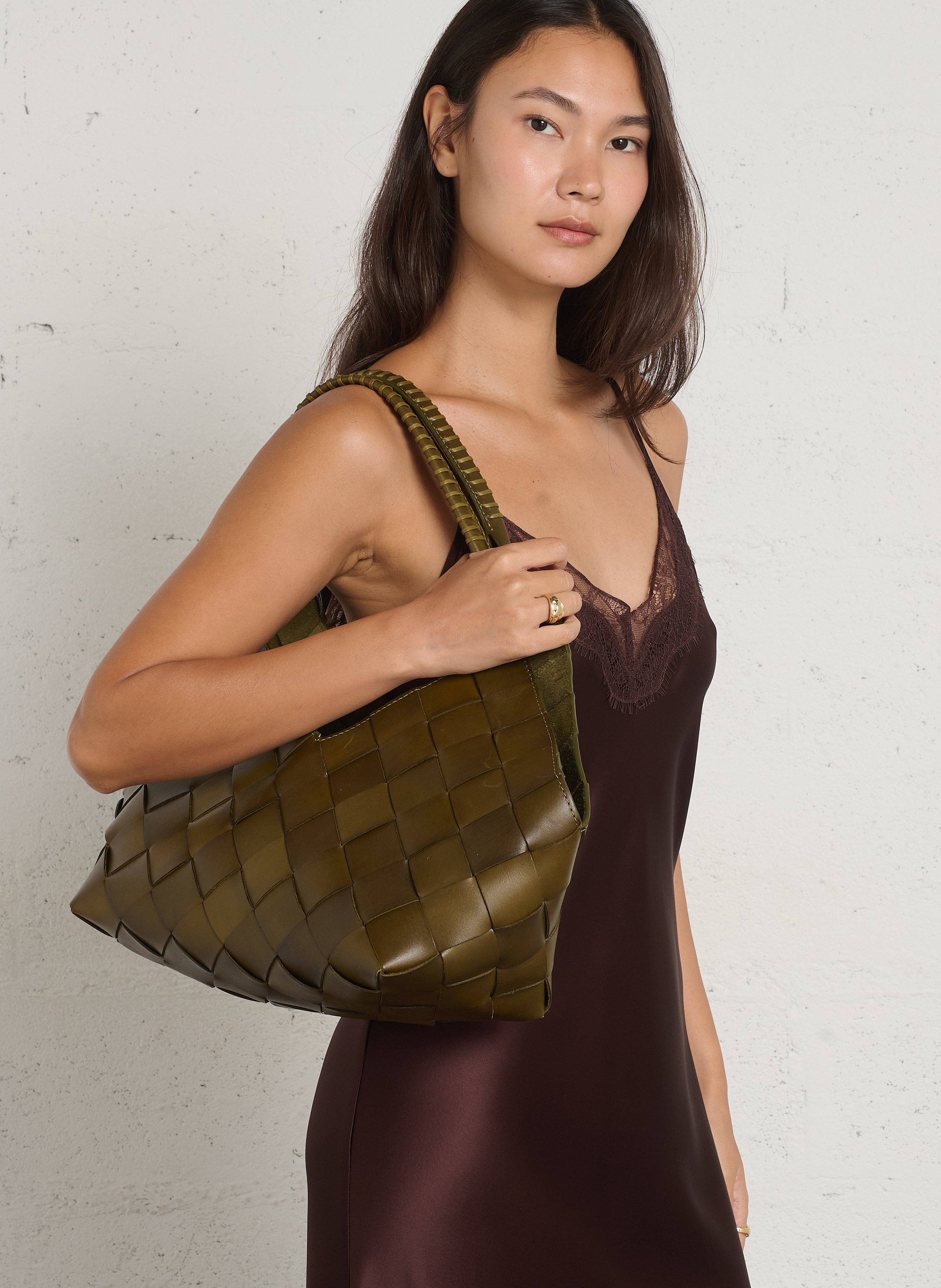 Sac à main en cuir tressé DRAGON DIFFUSION Kaki