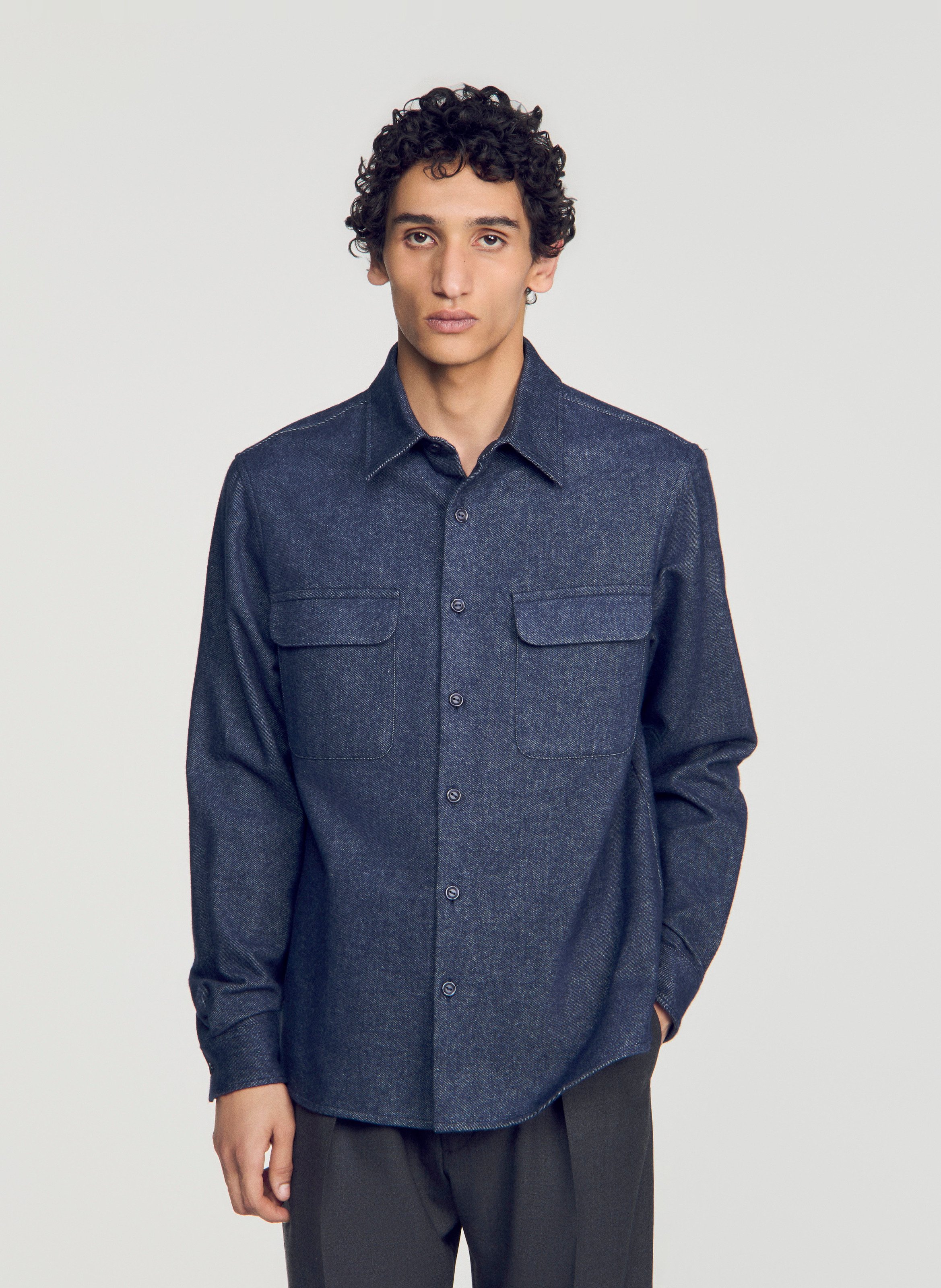Chemise droite boutonnée unie SANDRO Bleu
